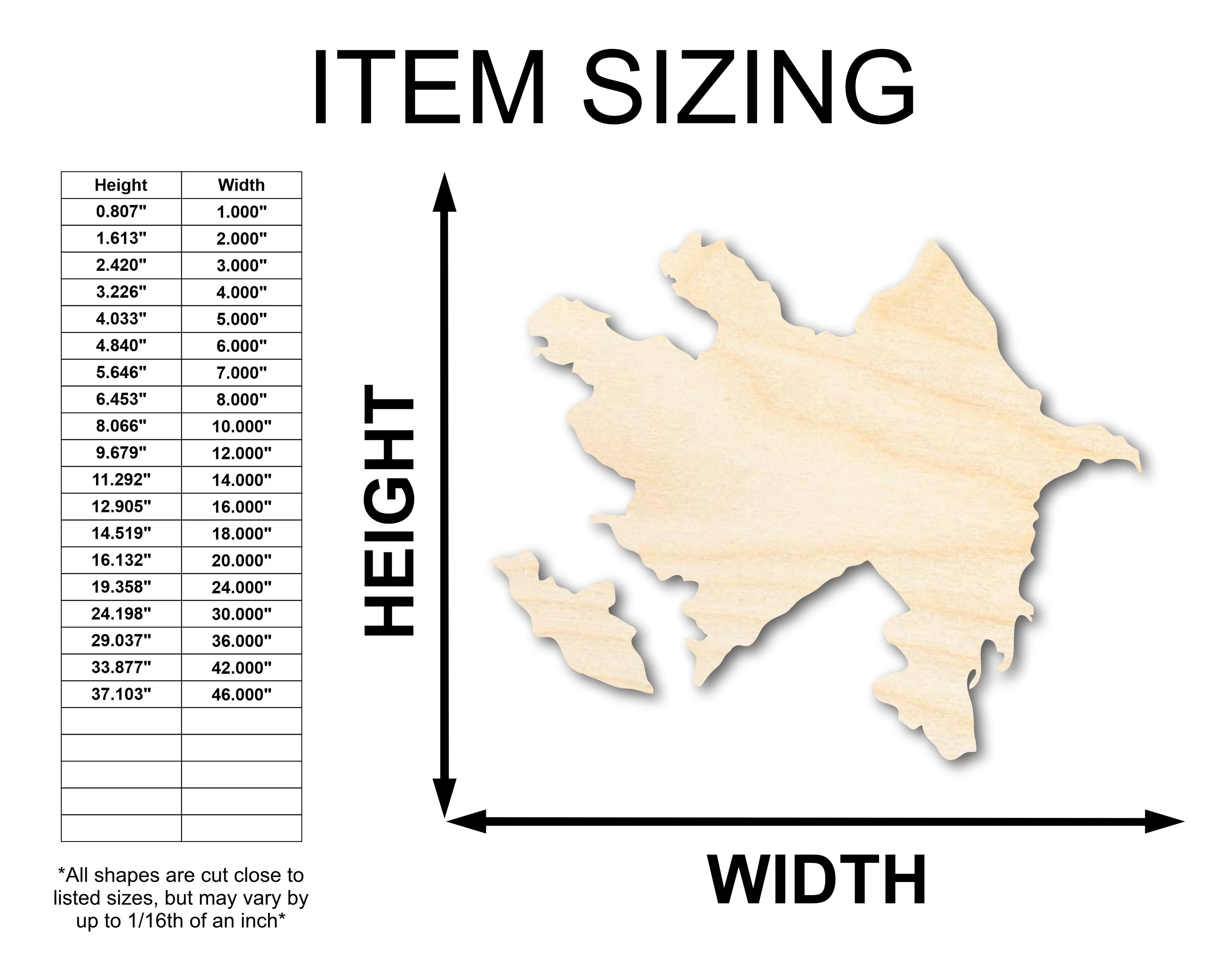 Unfinished Wood Azerbaijan Country Shape - Eastern Europe Craft - up to 46" DIY - Image 2