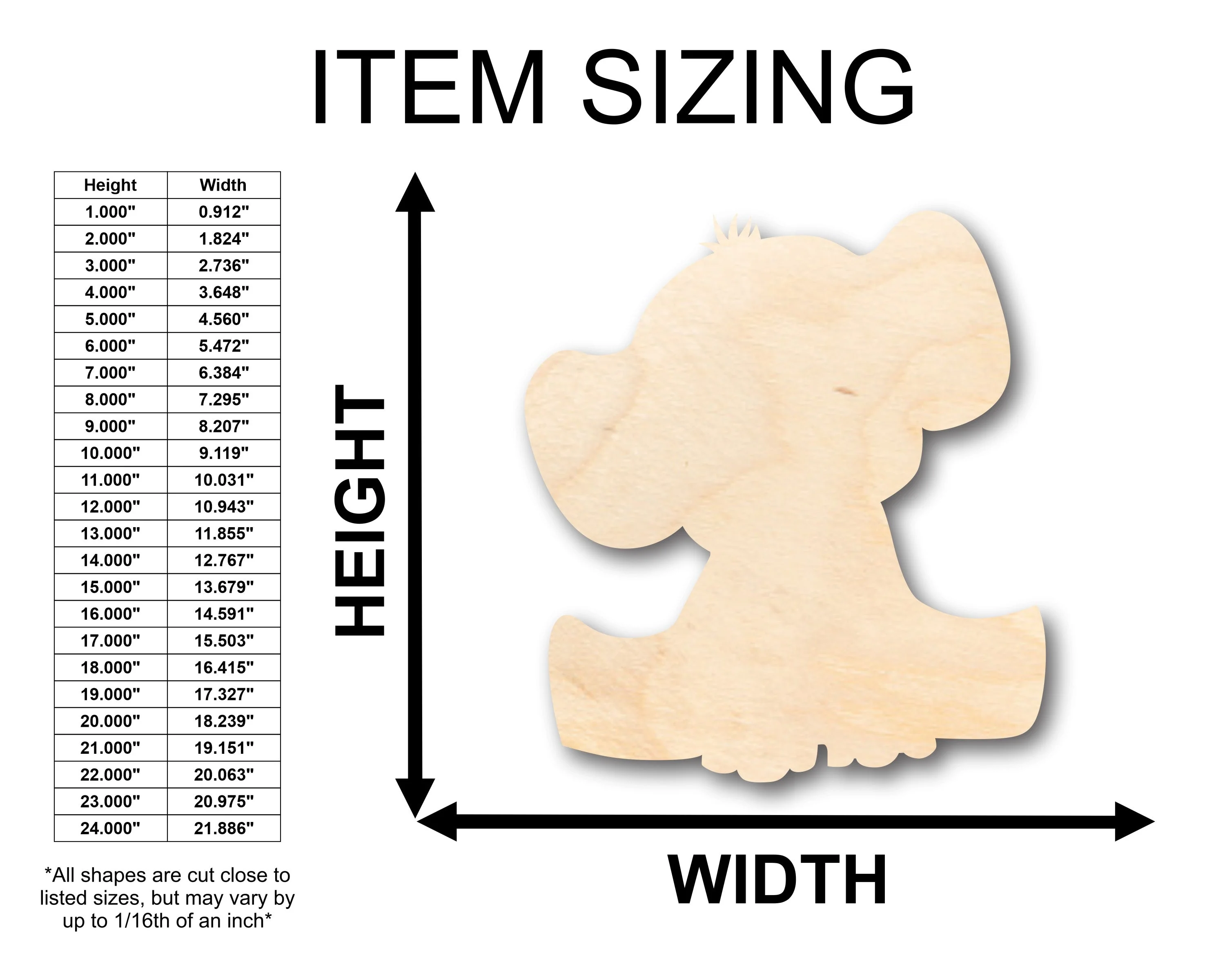Unfinished Wood Baby Elephant Shape - Craft - up to 46" DIY - Image 2