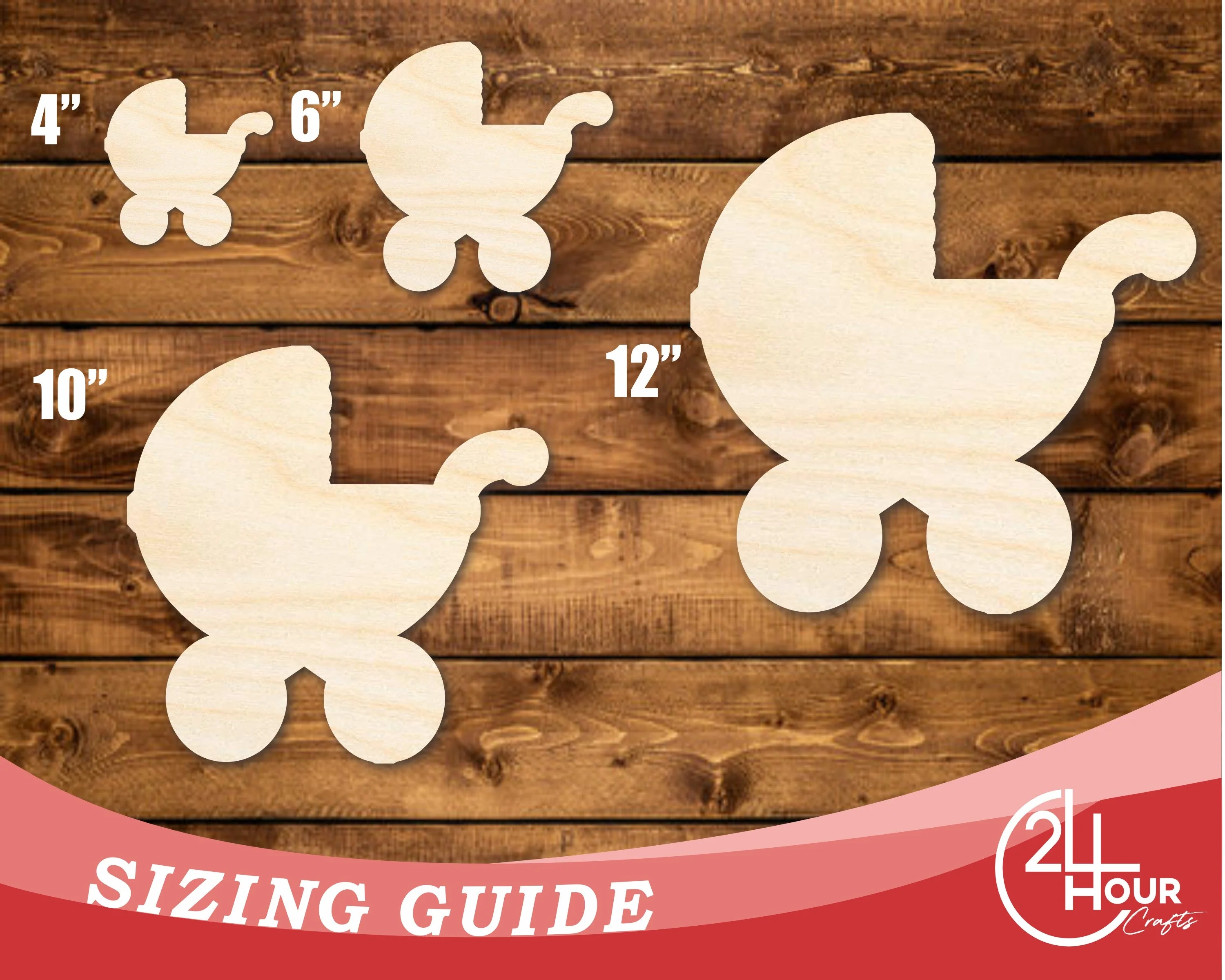 Unfinished Wood Baby Stroller Shape | DIY Craft Cutout | up to 46" DIY - Image 3