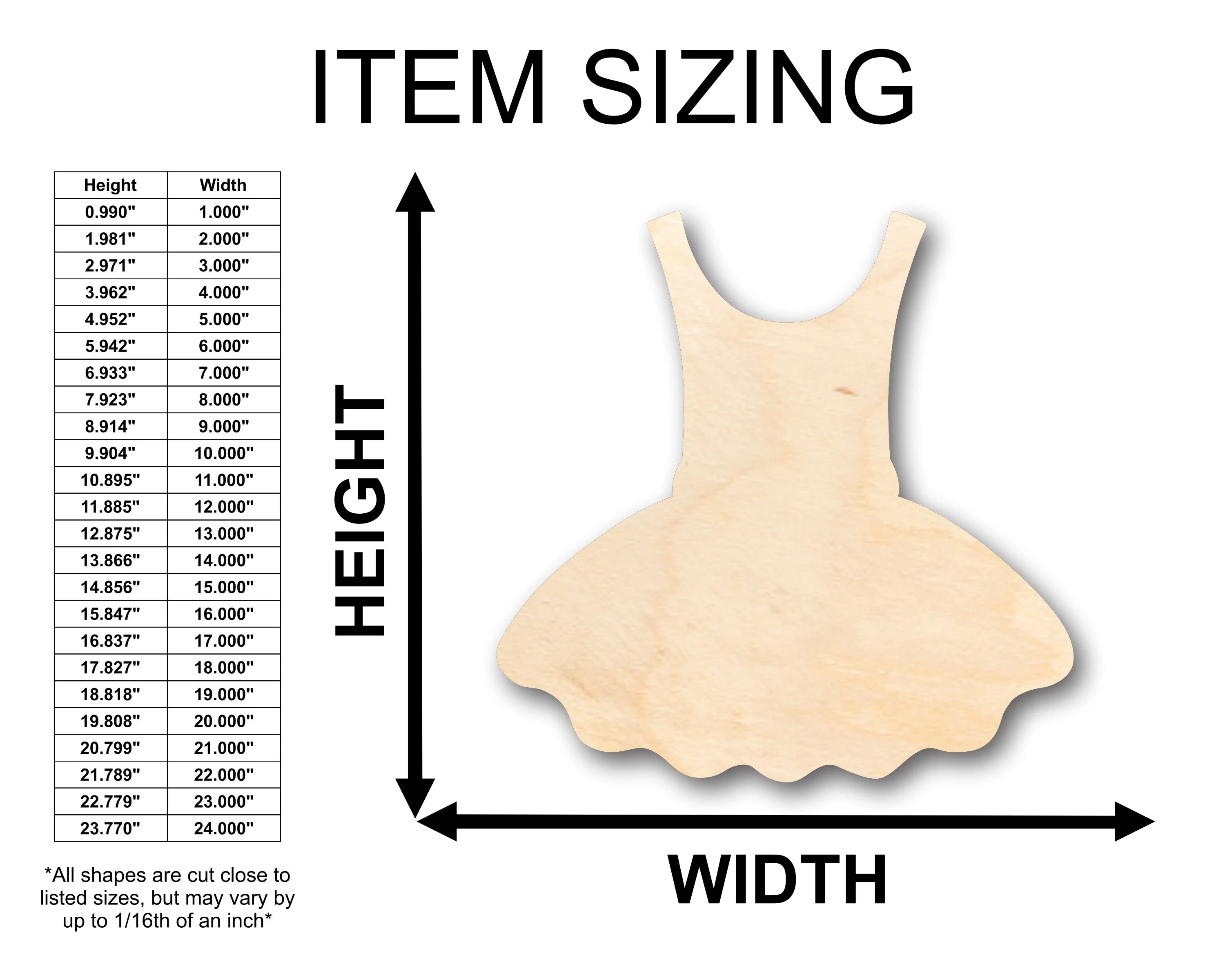 Unfinished Wood Ballet Dress Shape - Craft - up to 46" DIY - Image 2