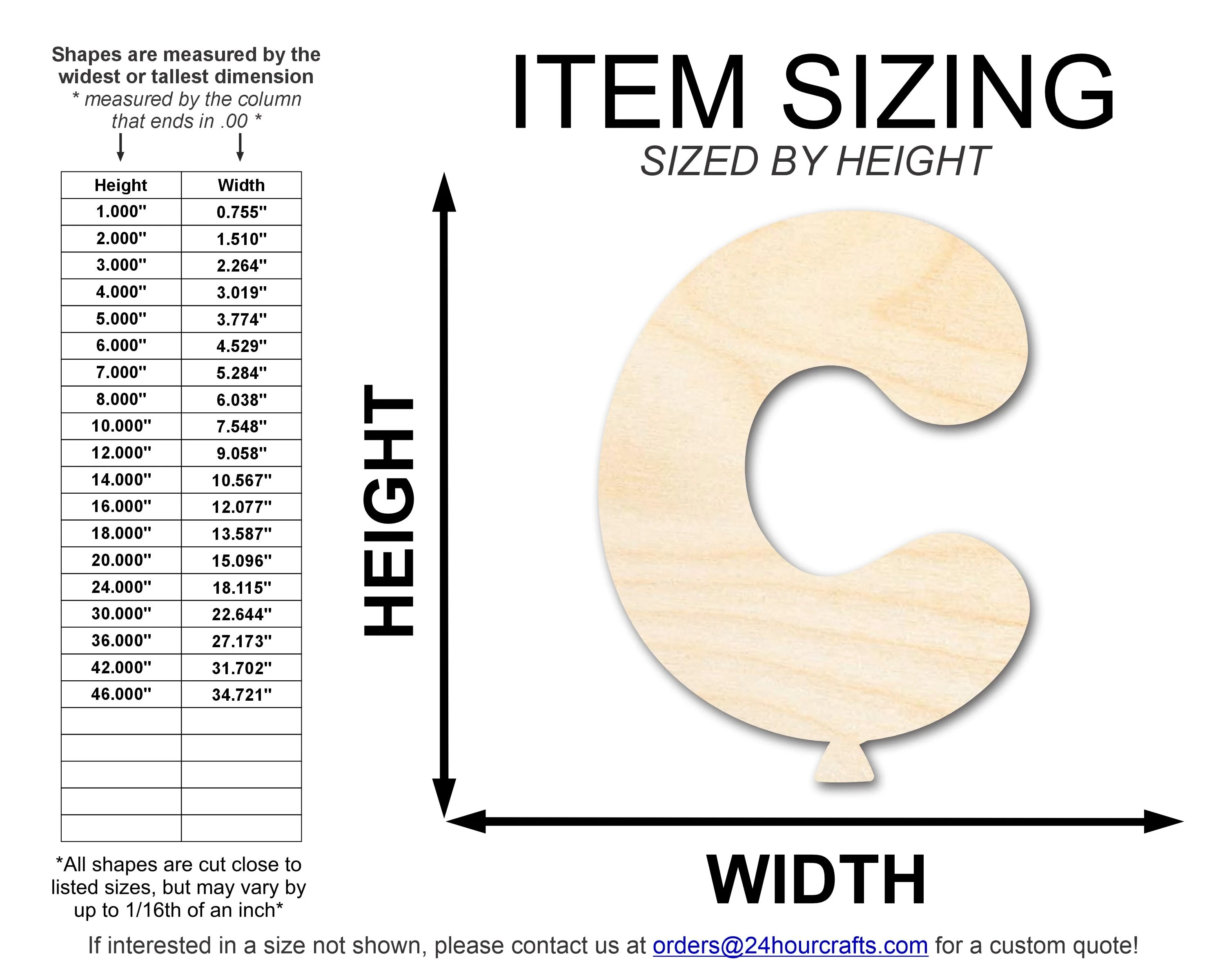Unfinished Wood Balloon Letter C Shape | DIY Craft Cutout | up to 46" DIY - Image 2
