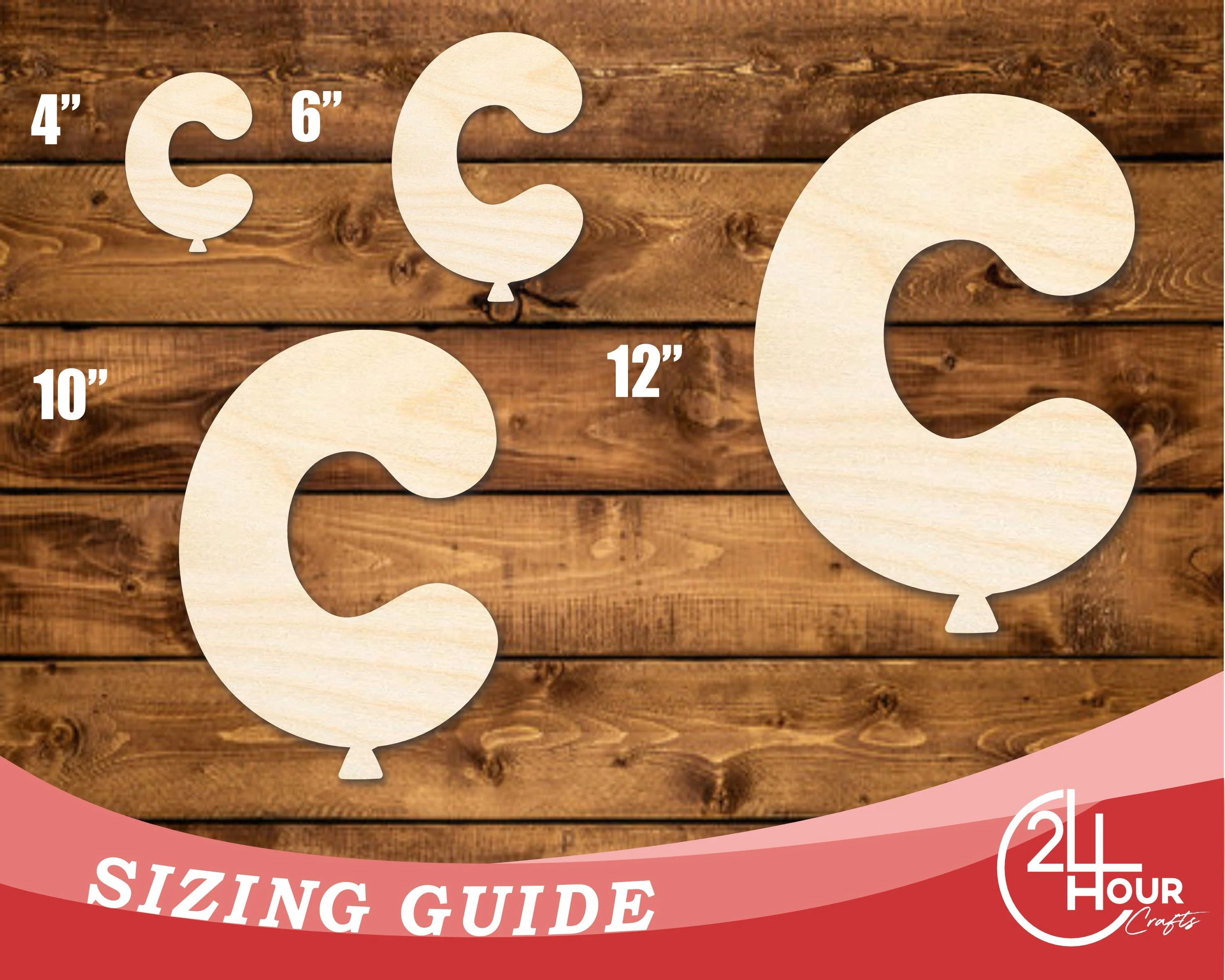 Unfinished Wood Balloon Letter C Shape | DIY Craft Cutout | up to 46" DIY - Image 3