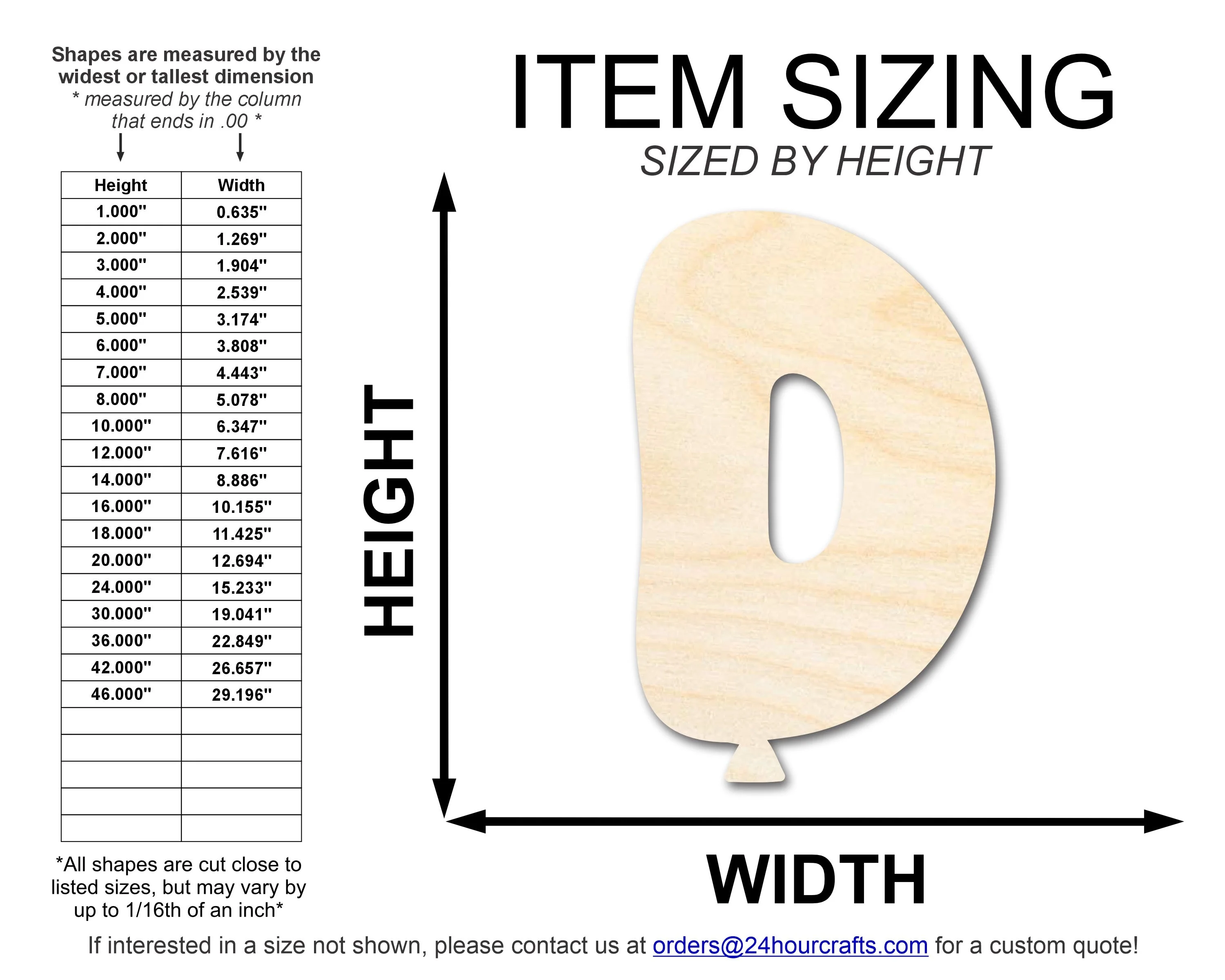 Unfinished Wood Balloon Letter D Shape | DIY Craft Cutout | up to 46" DIY - Image 2