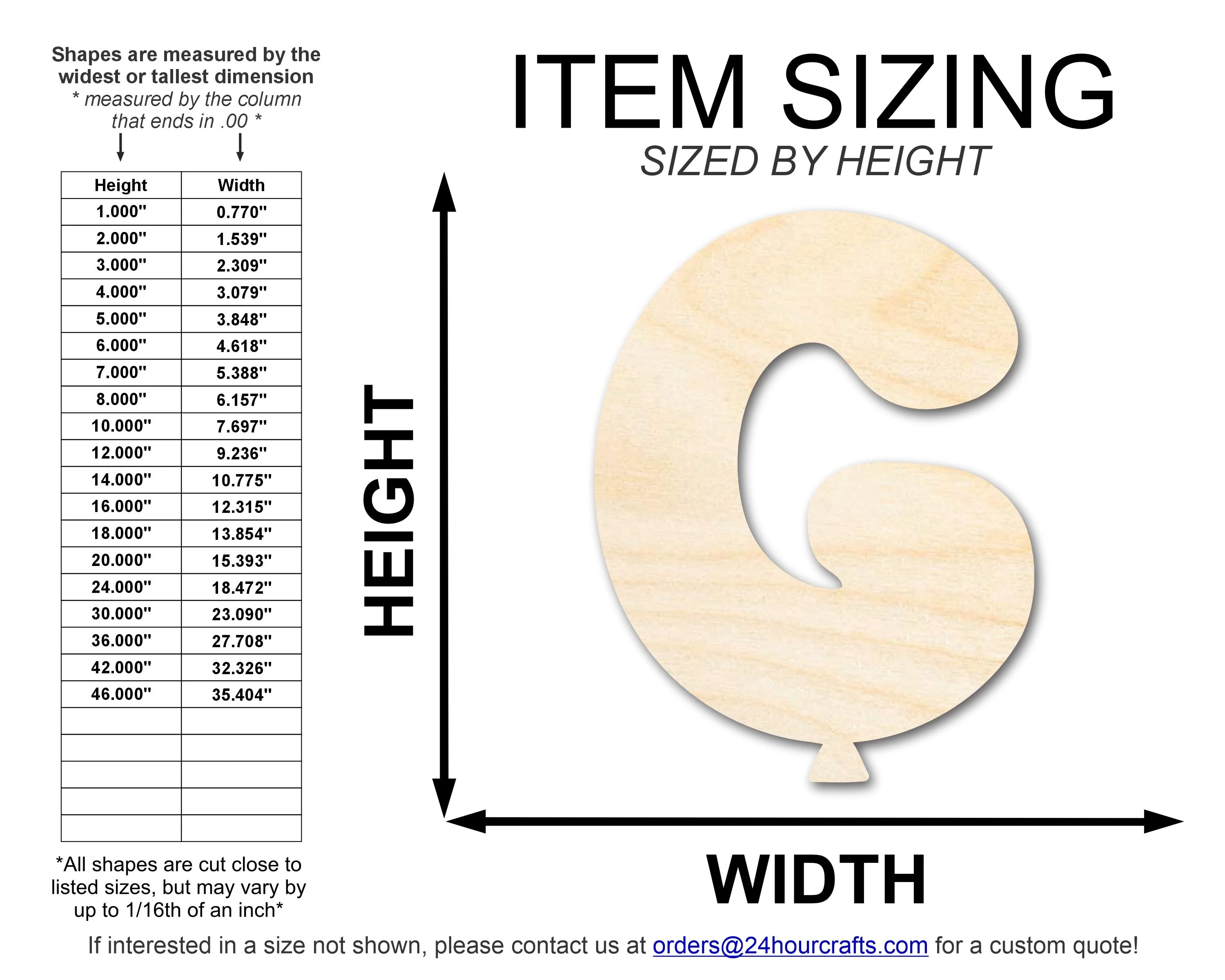 Unfinished Wood Balloon Letter G Shape | DIY Craft Cutout | up to 46" DIY - Image 2