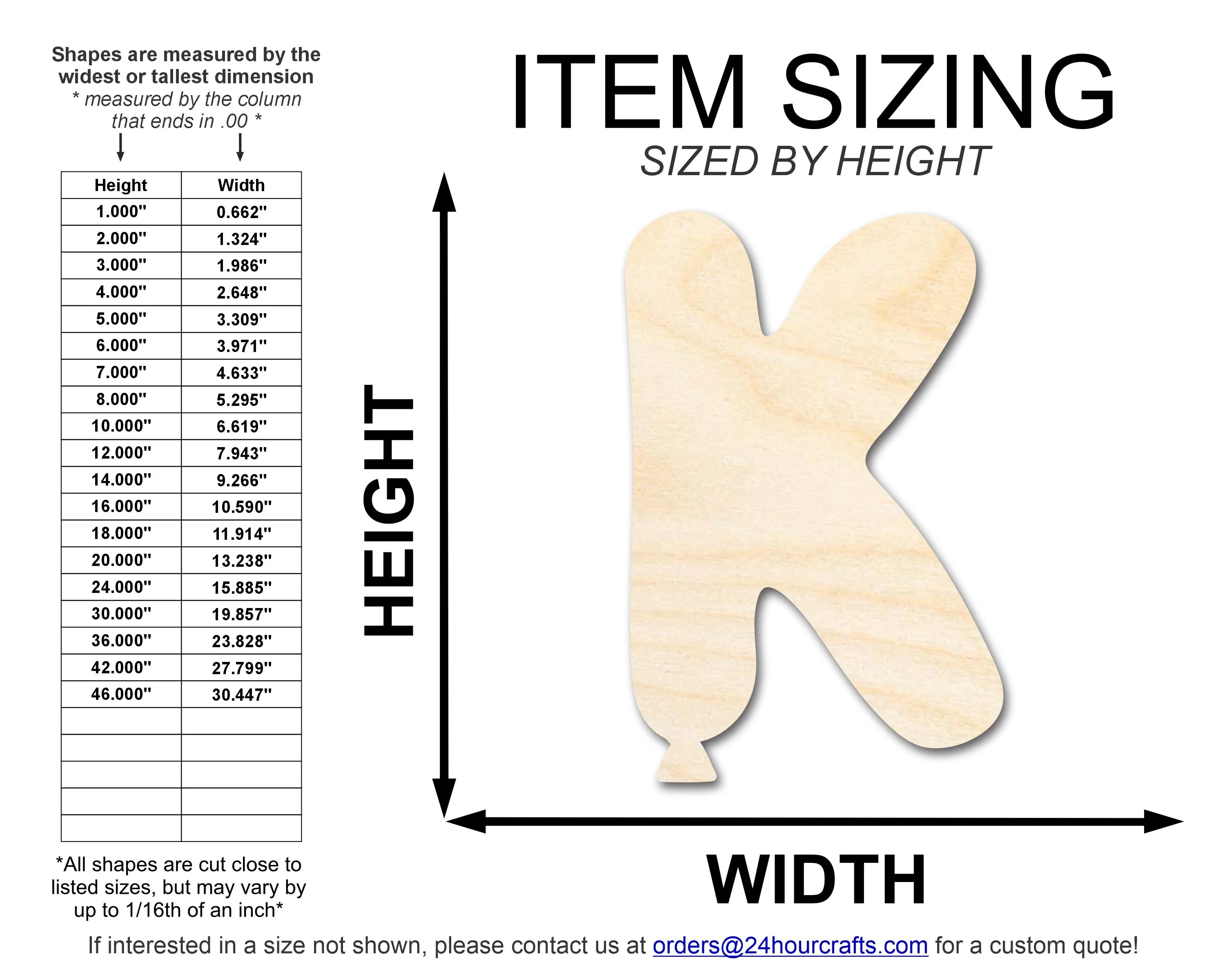 Unfinished Wood Balloon Letter K Shape | DIY Craft Cutout | up to 46" DIY - Image 2