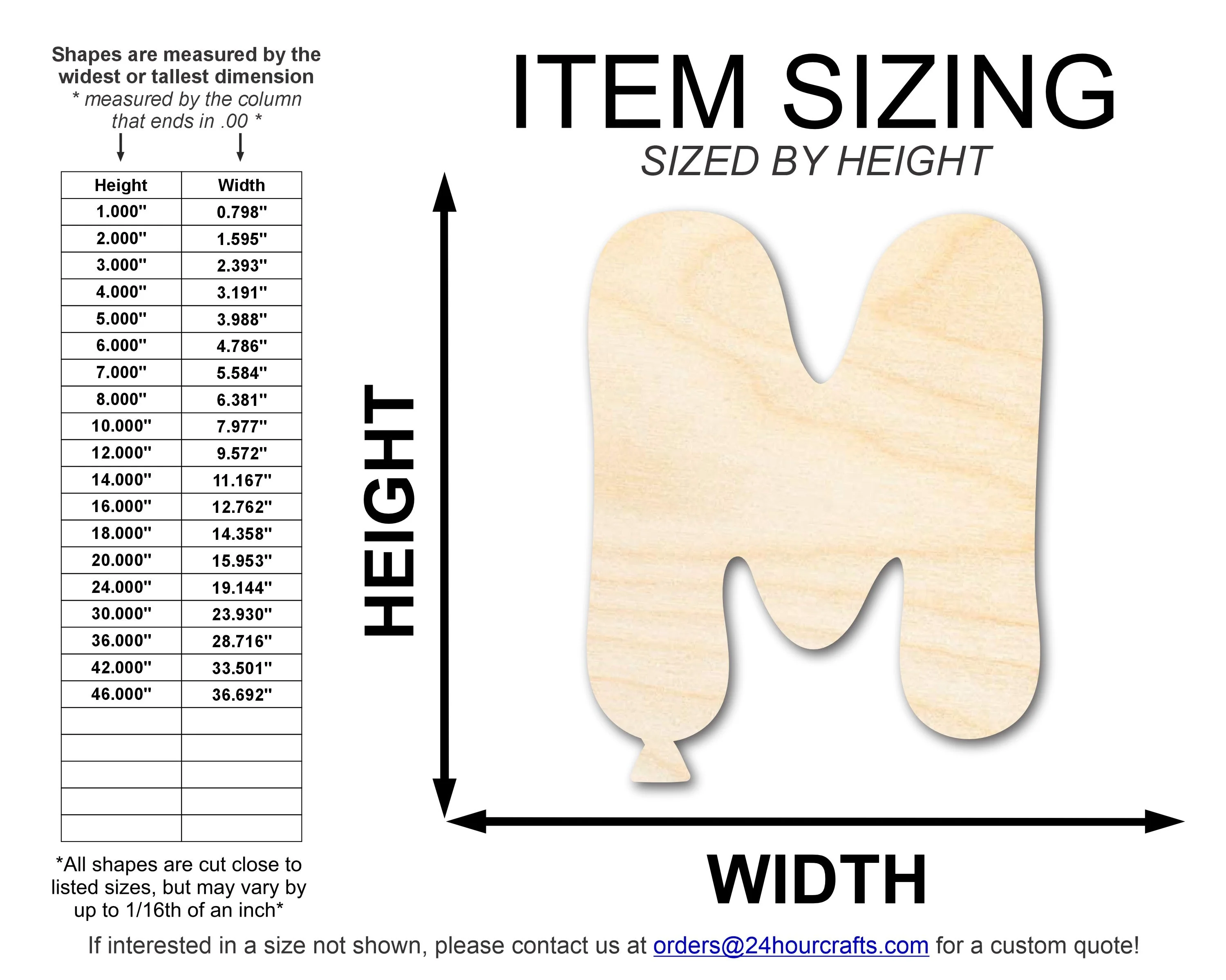 Unfinished Wood Balloon Letter M Shape | DIY Craft Cutout | up to 46" DIY - Image 2