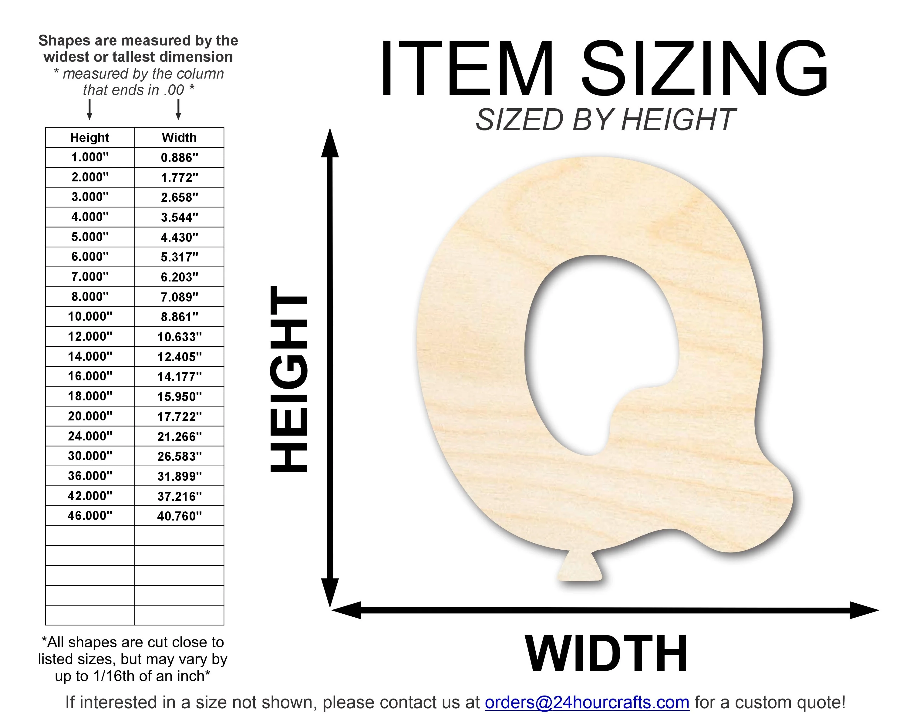 Unfinished Wood Balloon Letter Q Shape | DIY Craft Cutout | up to 46" DIY - Image 2