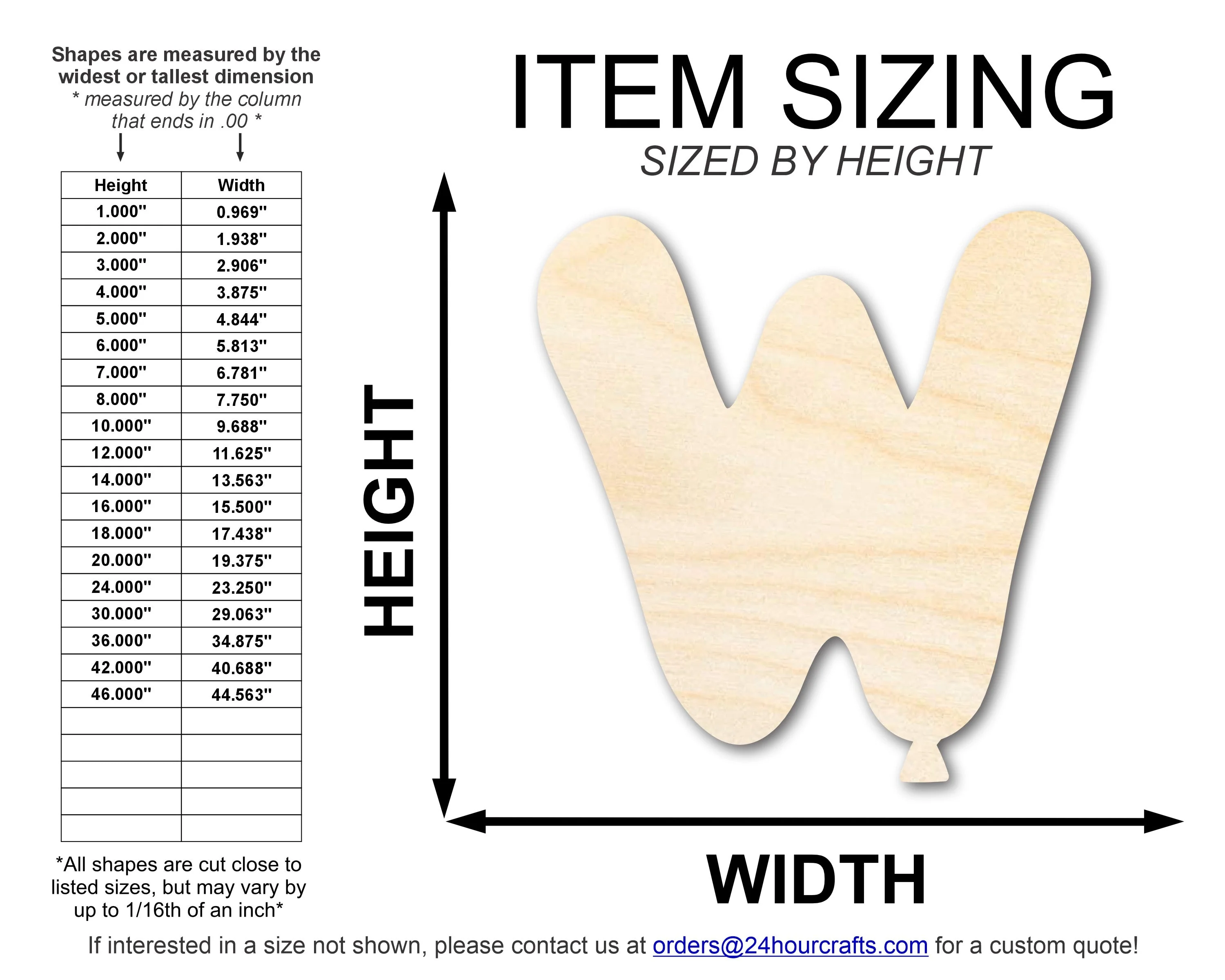 Unfinished Wood Balloon Letter W Shape | DIY Craft Cutout | up to 46" DIY - Image 2