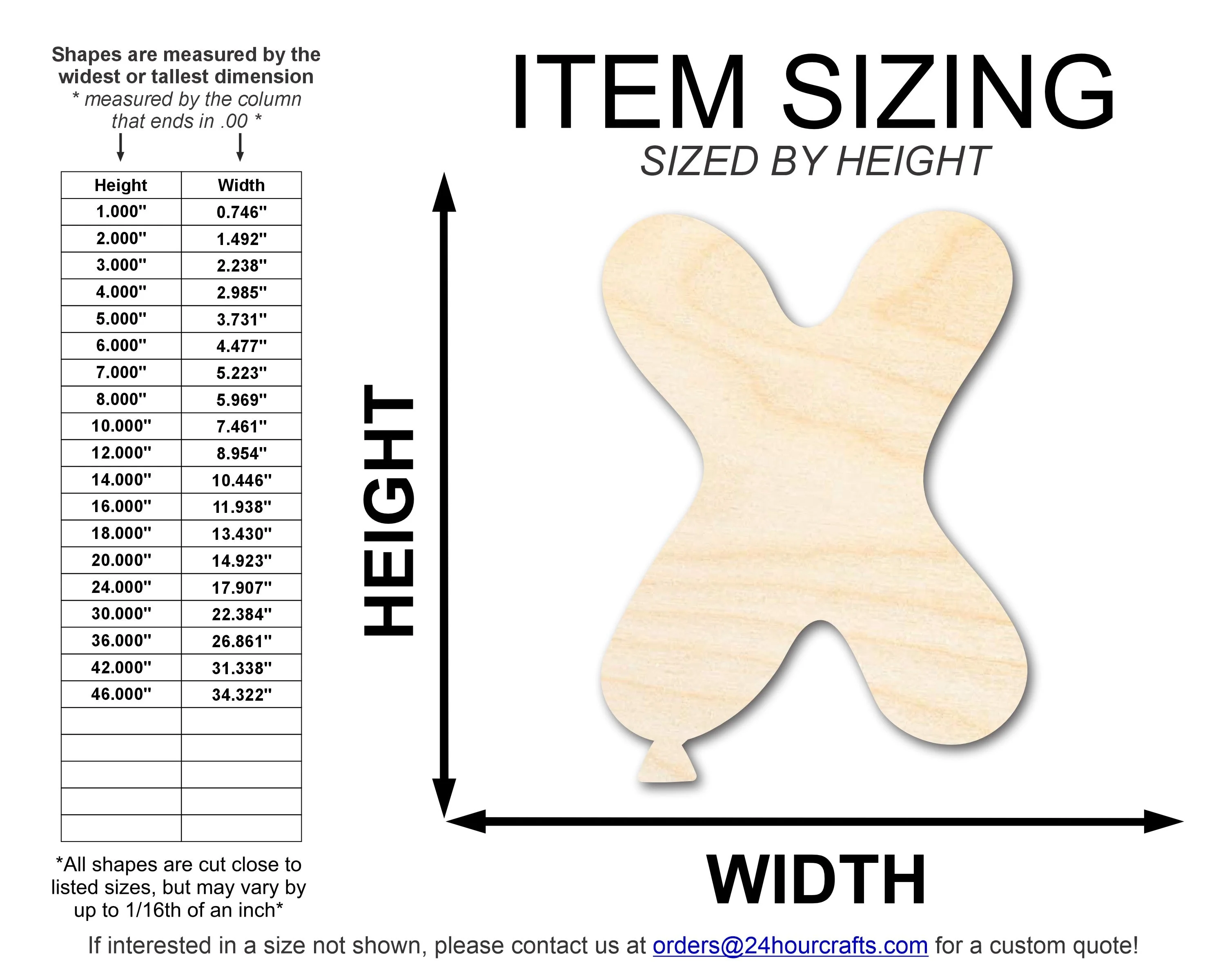 Unfinished Wood Balloon Letter X Shape | DIY Craft Cutout | up to 46" DIY - Image 2