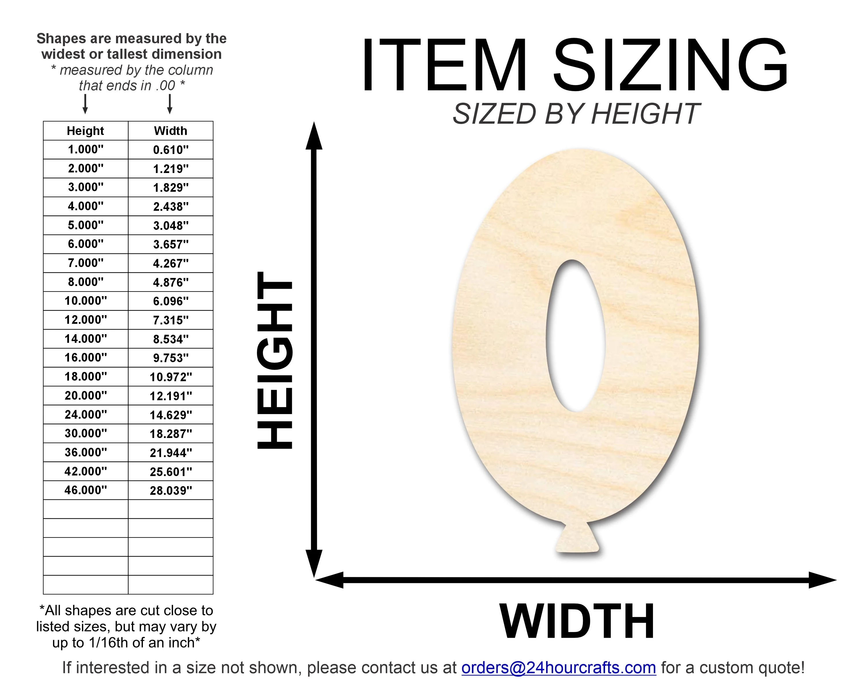 Unfinished Wood Balloon Number 0 Shape | DIY Craft Cutout | up to 46" DIY - Image 2