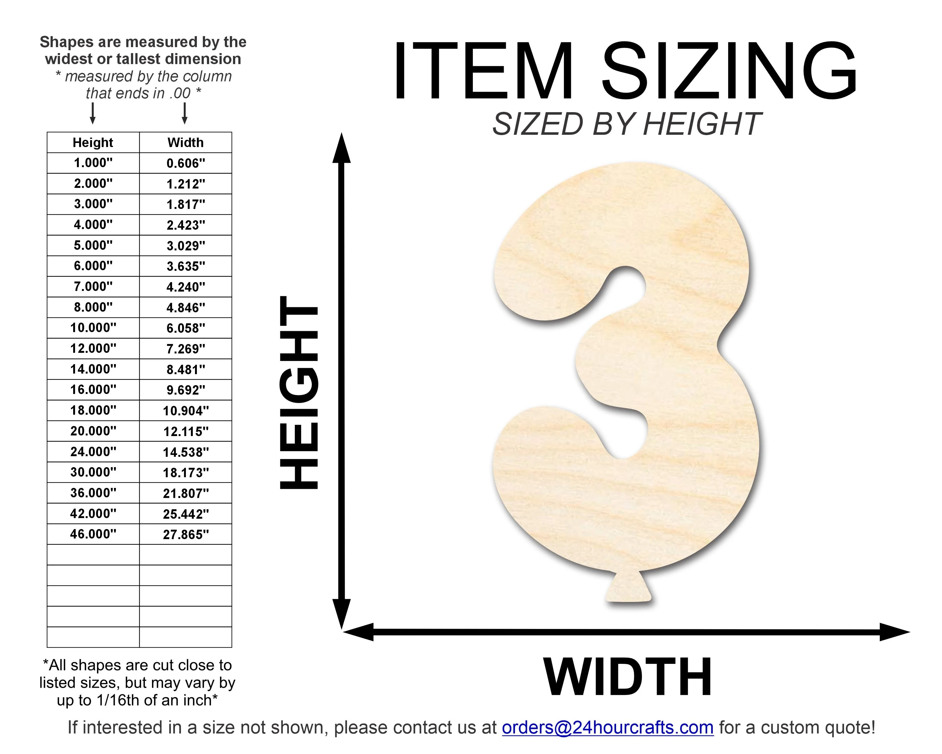 Unfinished Wood Balloon Number 3 Shape | DIY Craft Cutout | up to 46" DIY - Image 2