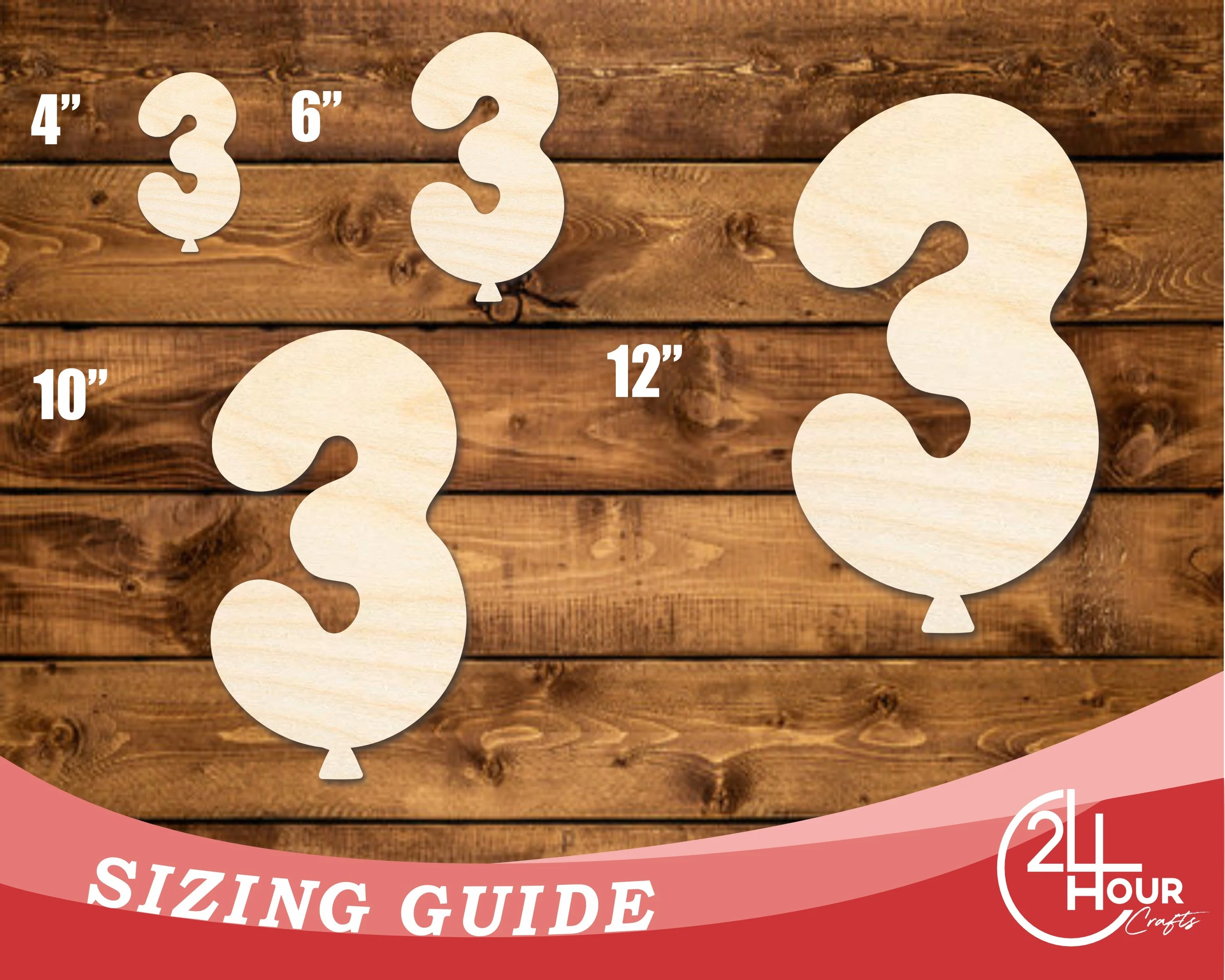 Unfinished Wood Balloon Number 3 Shape | DIY Craft Cutout | up to 46" DIY - Image 3