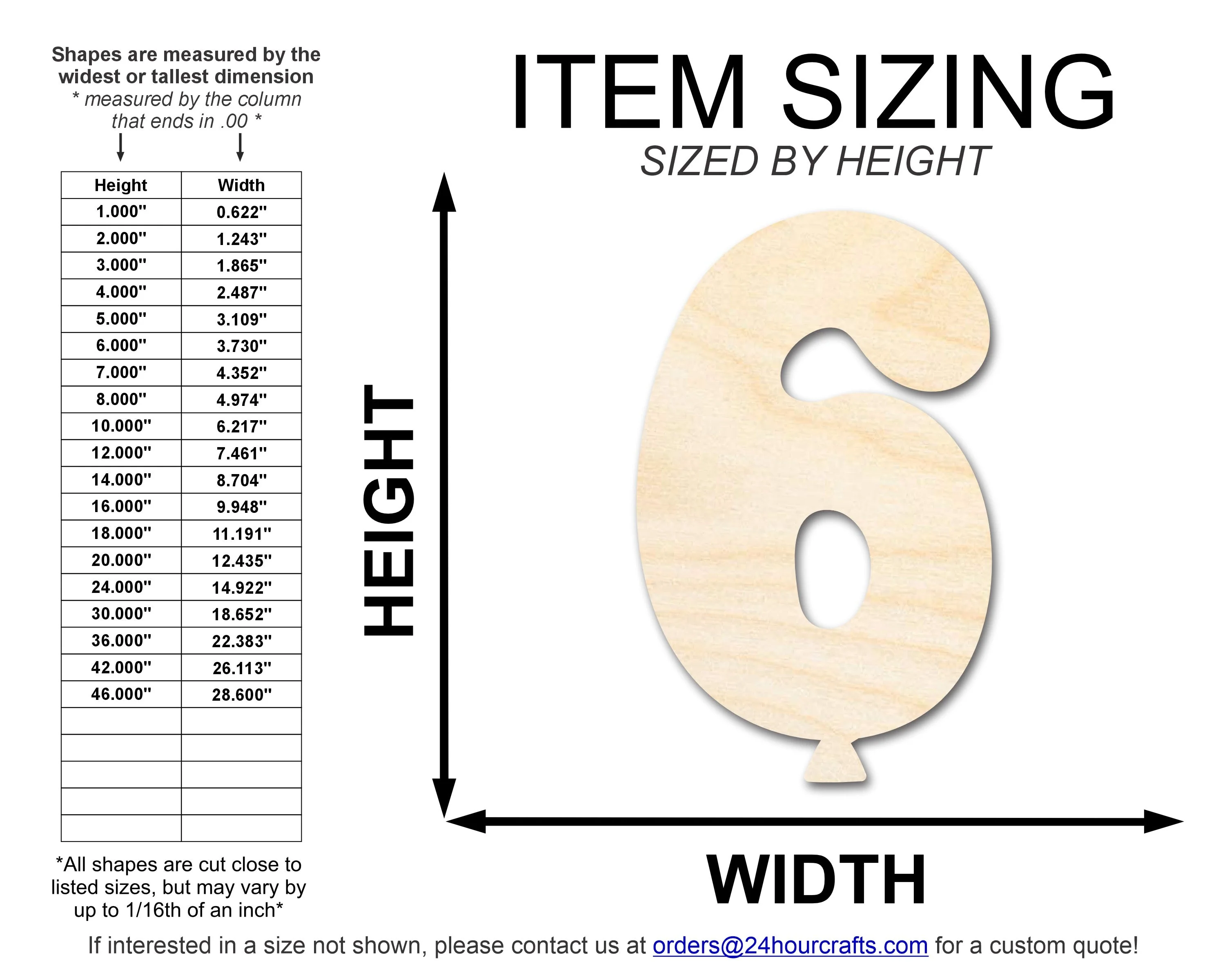 Unfinished Wood Balloon Number 6 Shape | DIY Craft Cutout | up to 46" DIY - Image 2