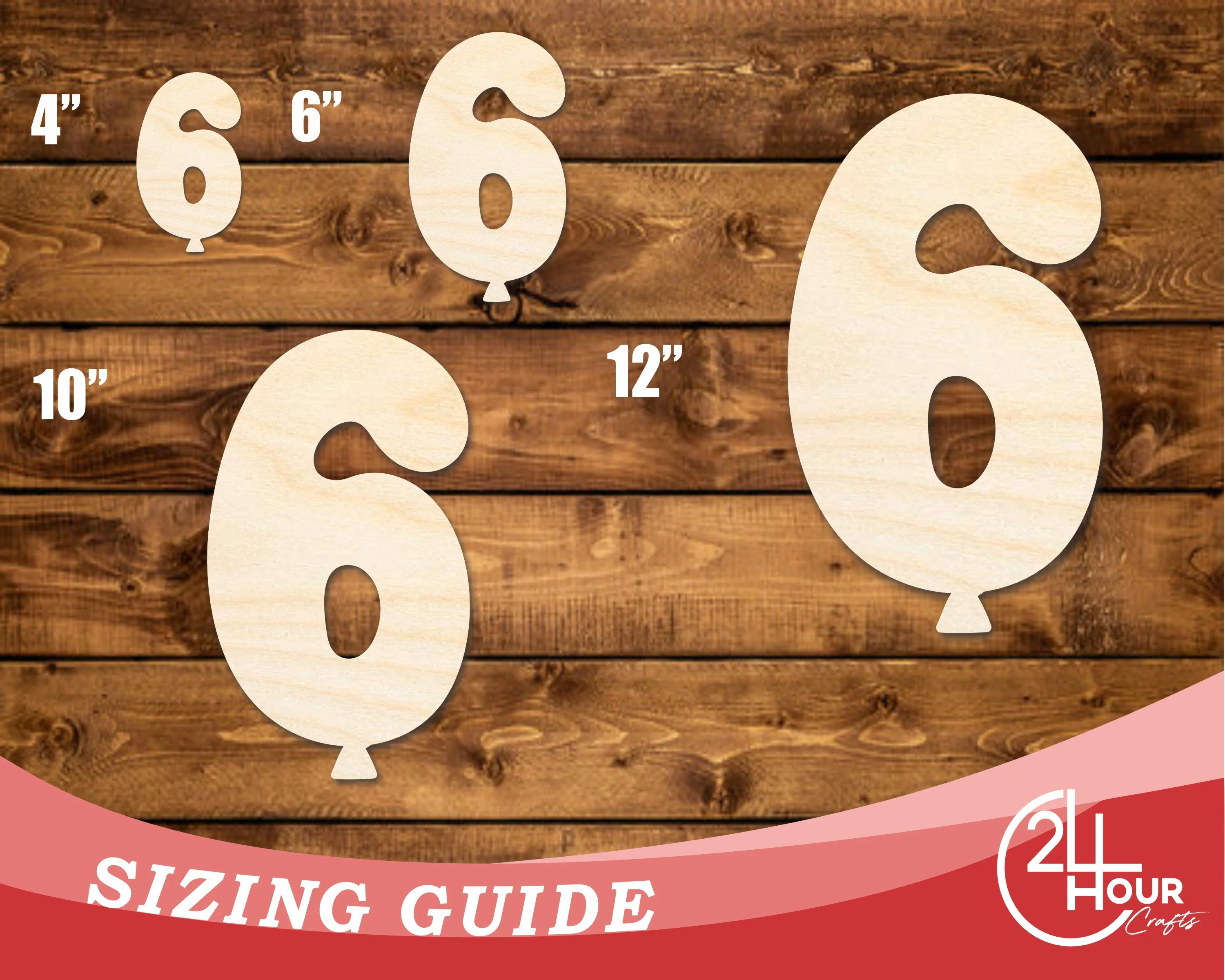 Unfinished Wood Balloon Number 6 Shape | DIY Craft Cutout | up to 46" DIY - Image 3