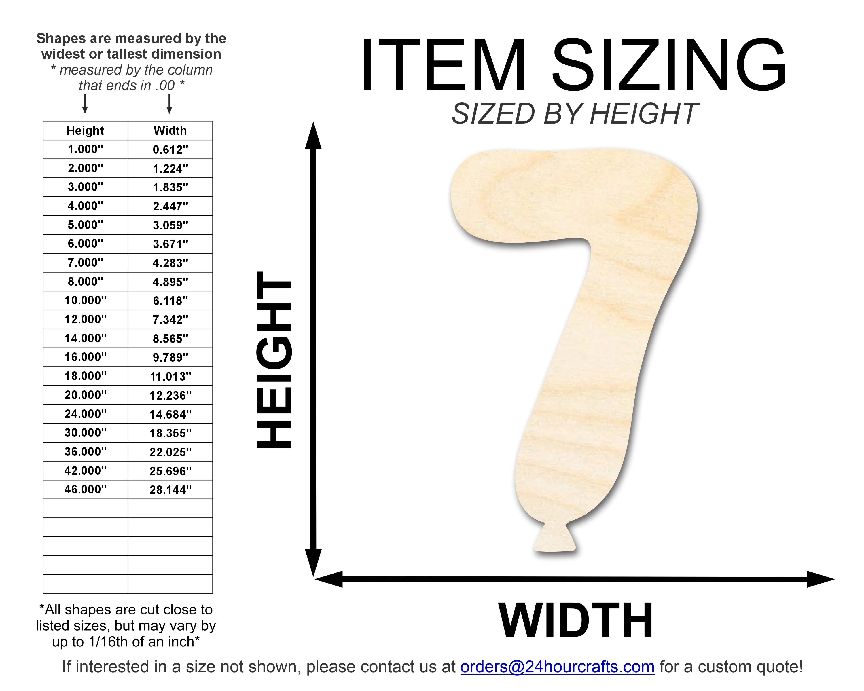 Unfinished Wood Balloon Number 7 Shape | DIY Craft Cutout | up to 46" DIY - Image 2