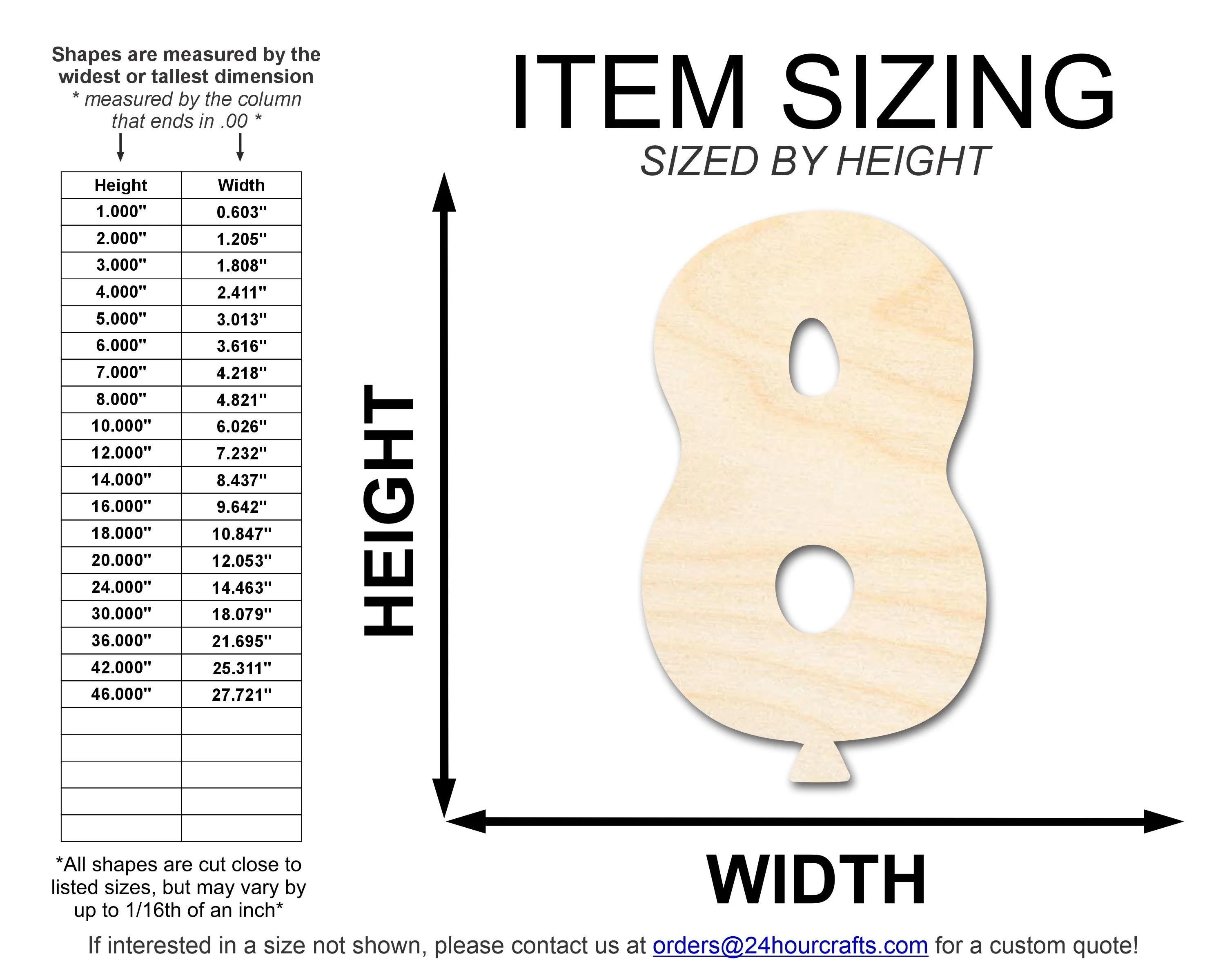 Unfinished Wood Balloon Number 8 Shape | DIY Craft Cutout | up to 46" DIY - Image 2