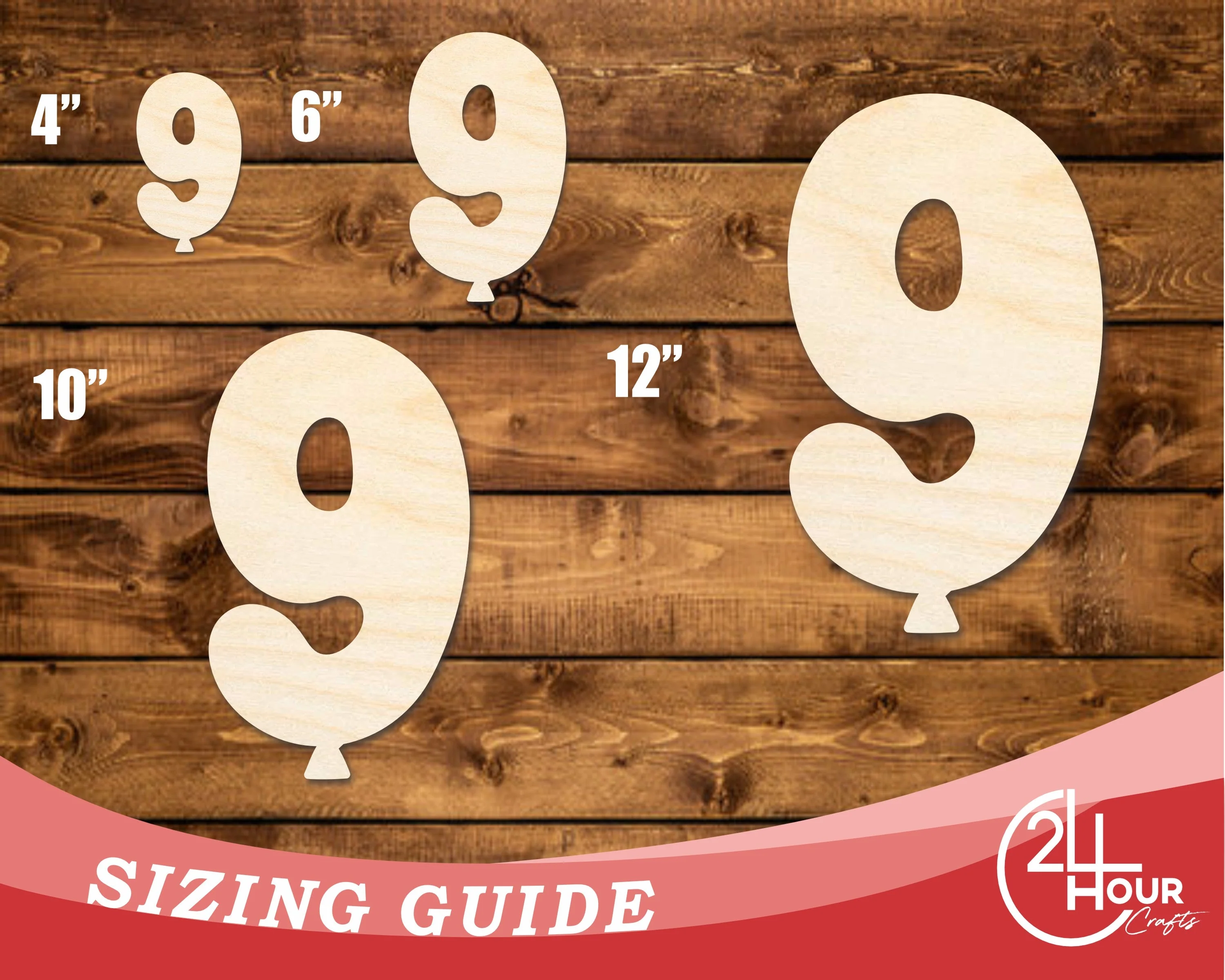 Unfinished Wood Balloon Number 9 Shape | DIY Craft Cutout | up to 46" DIY - Image 3
