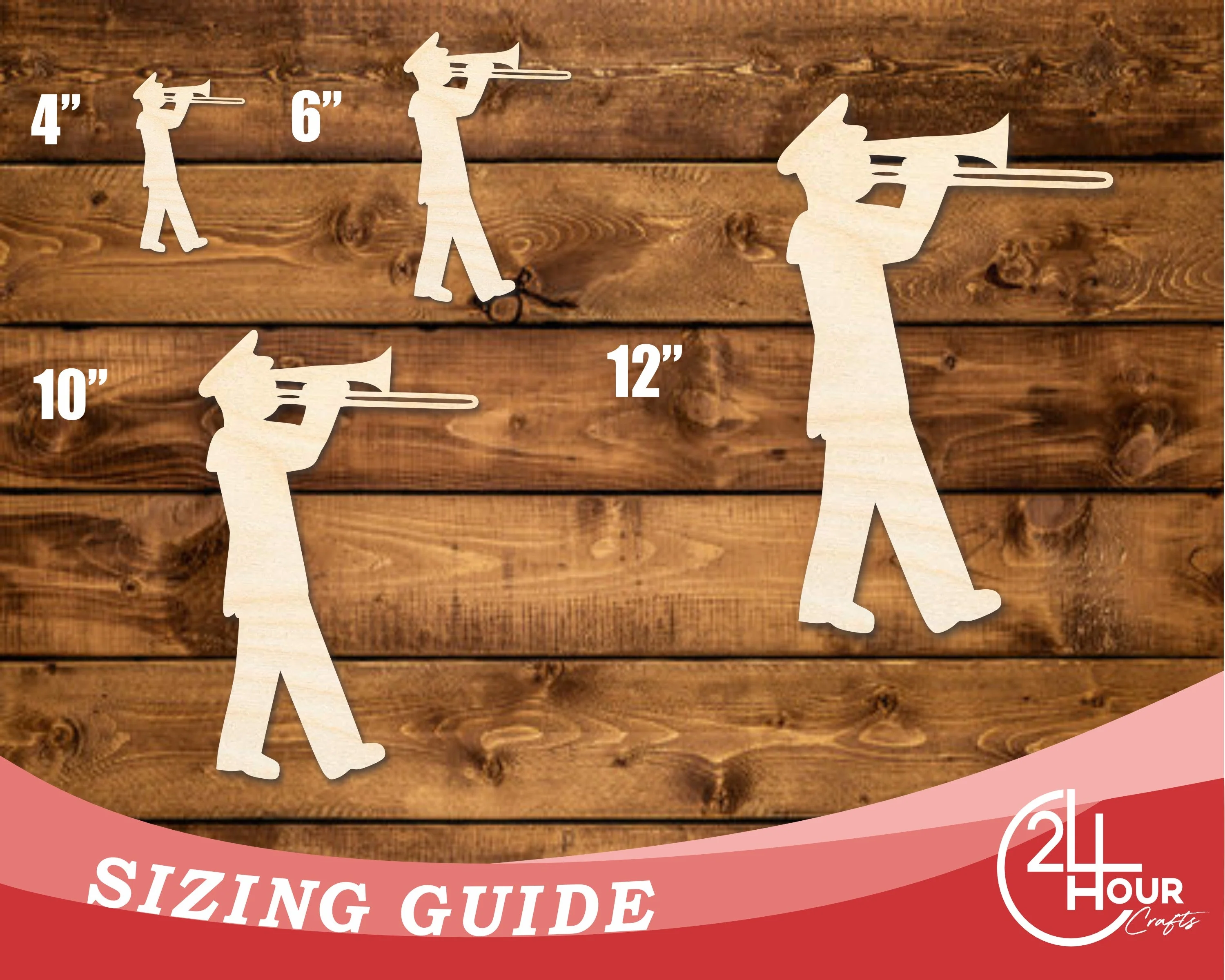 Unfinished Wood Band Trombone Player Shape | DIY Craft Cutout | up to 46" DIY - Image 3
