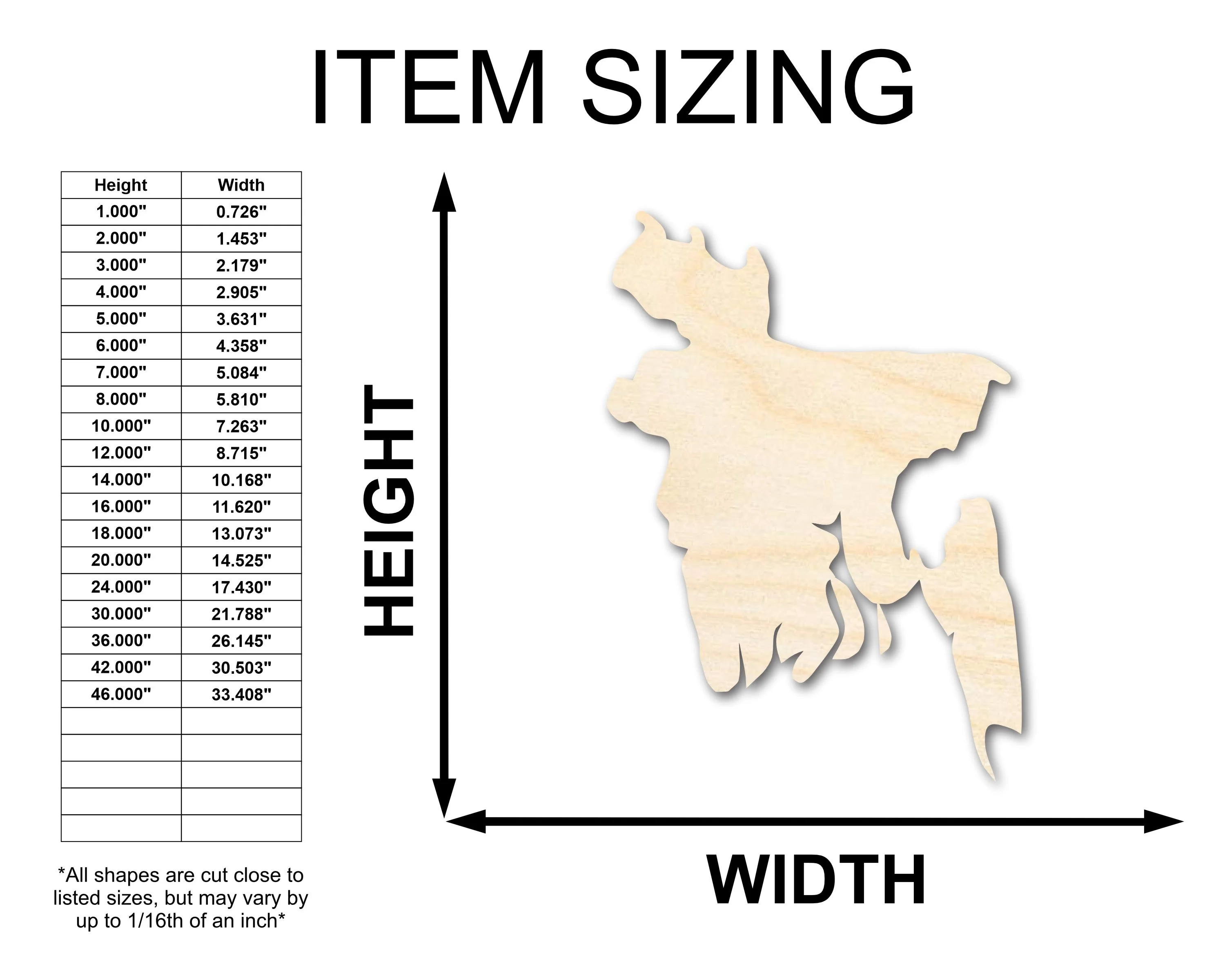 Unfinished Wood Bangladesh Country Shape - South Asia Craft - up to 46" DIY - Image 2