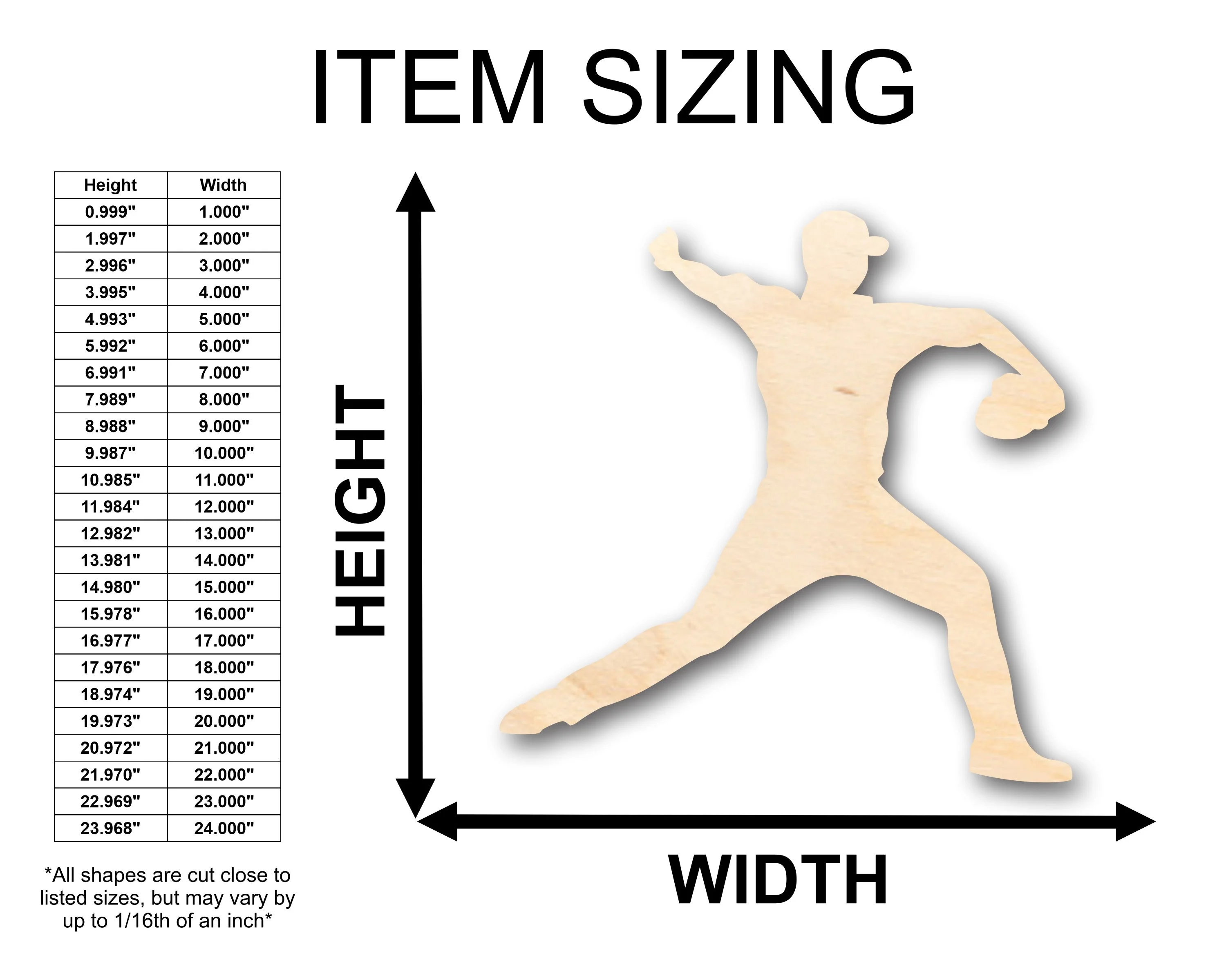 Unfinished Wood Baseball Pitcher Shape - Craft - up to 46" DIY - Image 2