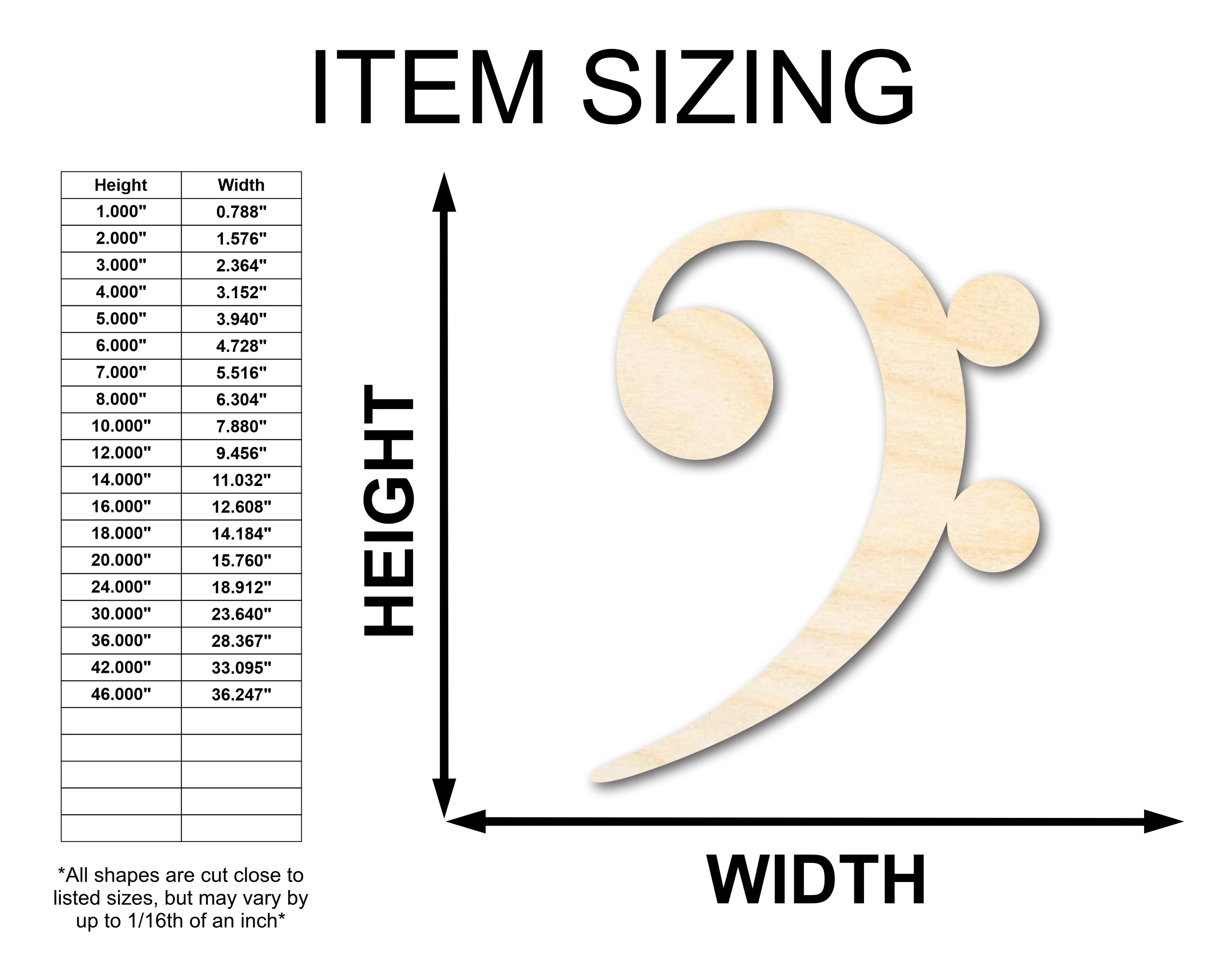 Unfinished Wood Bass Clef Shape - Music - Nursery - Craft - up to 46" DIY - Image 2