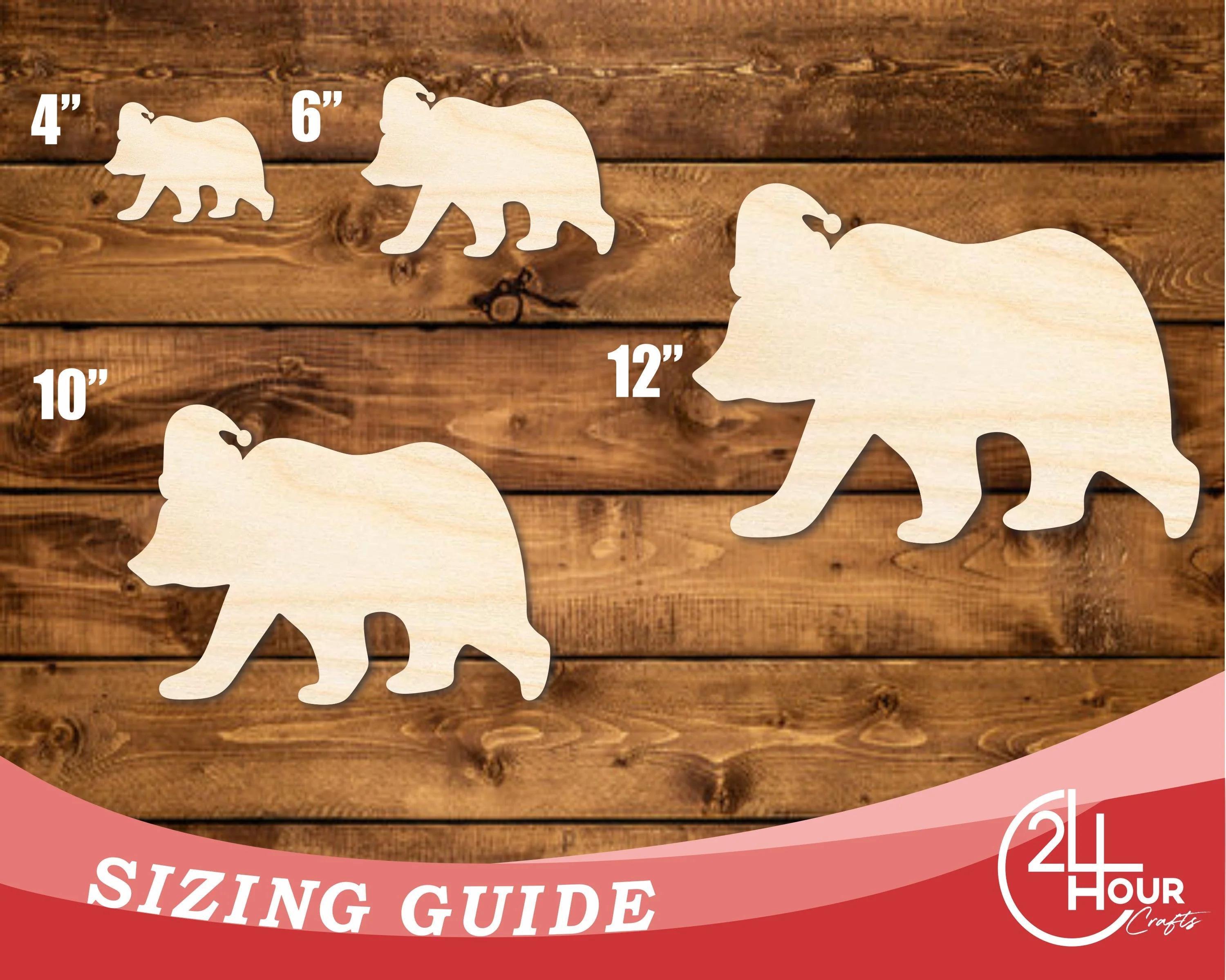 Unfinished Wood Bear With Santa Hat Shape | DIY Craft Cutout | up to 46" DIY - Image 3