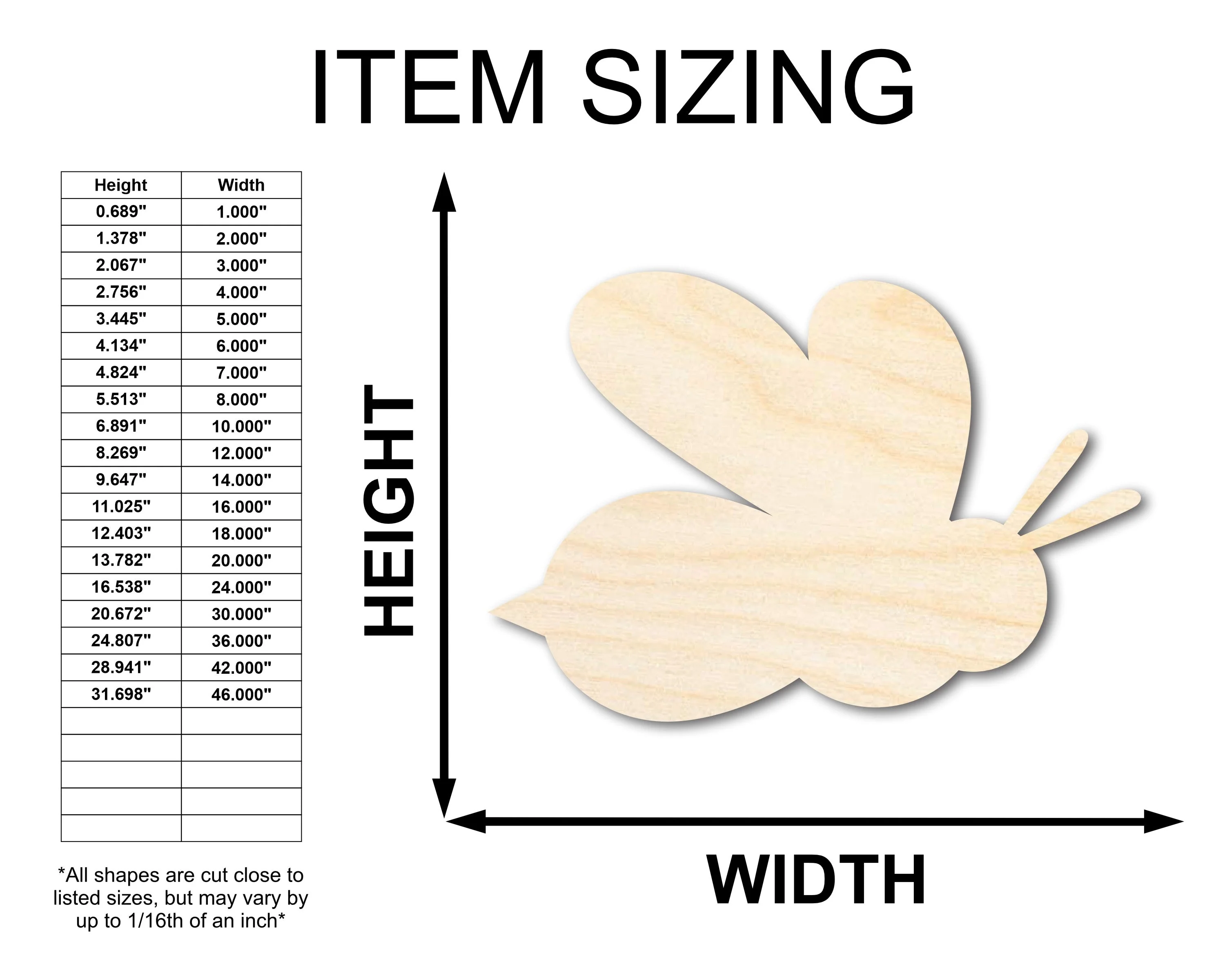Unfinished Wood Bee Shape | Insect | Animal | Wildlife | Craft Cutout | up to 46" DIY - Image 2