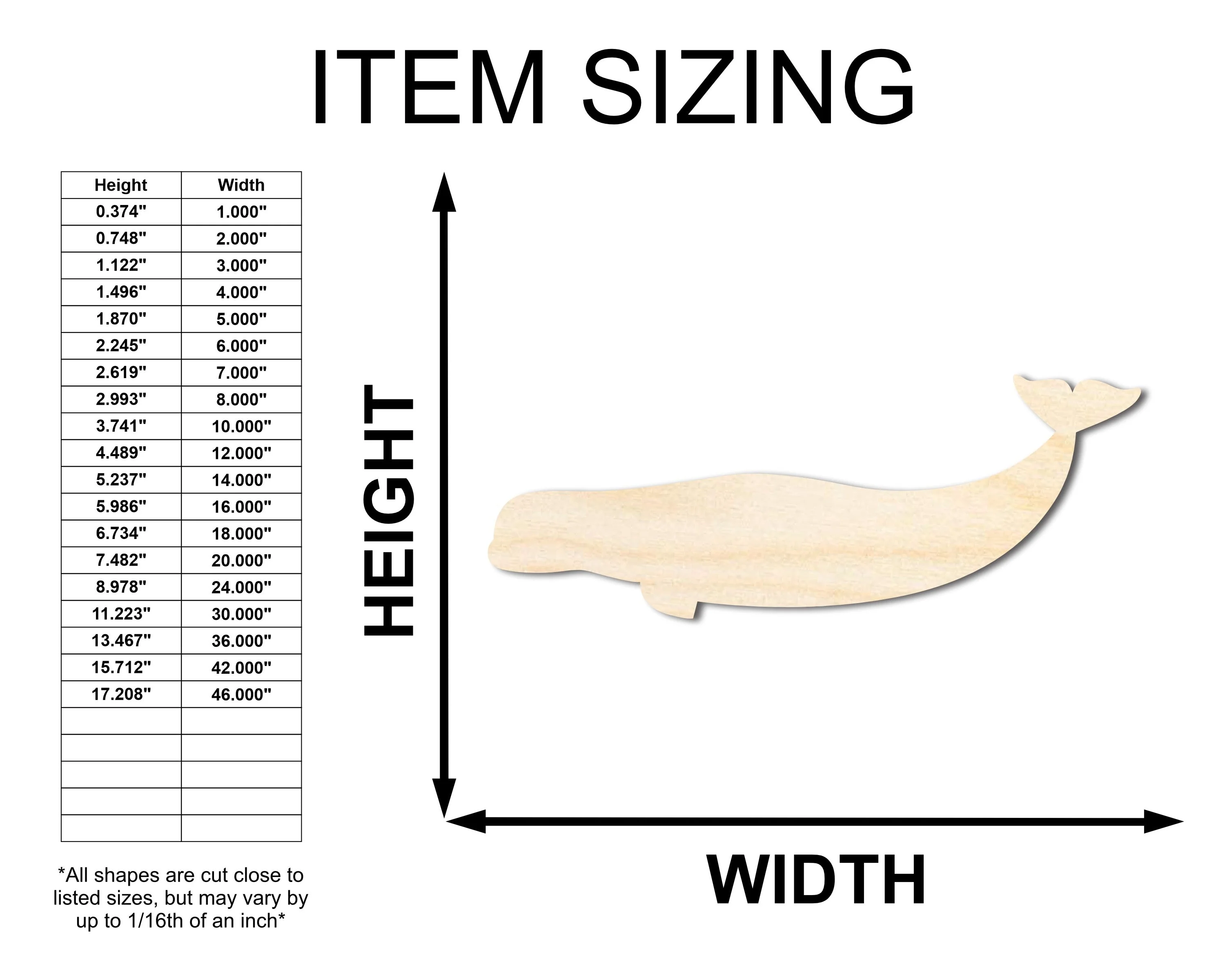 Unfinished Wood Beluga Whale Shape - Craft - up to 46" DIY - Image 2