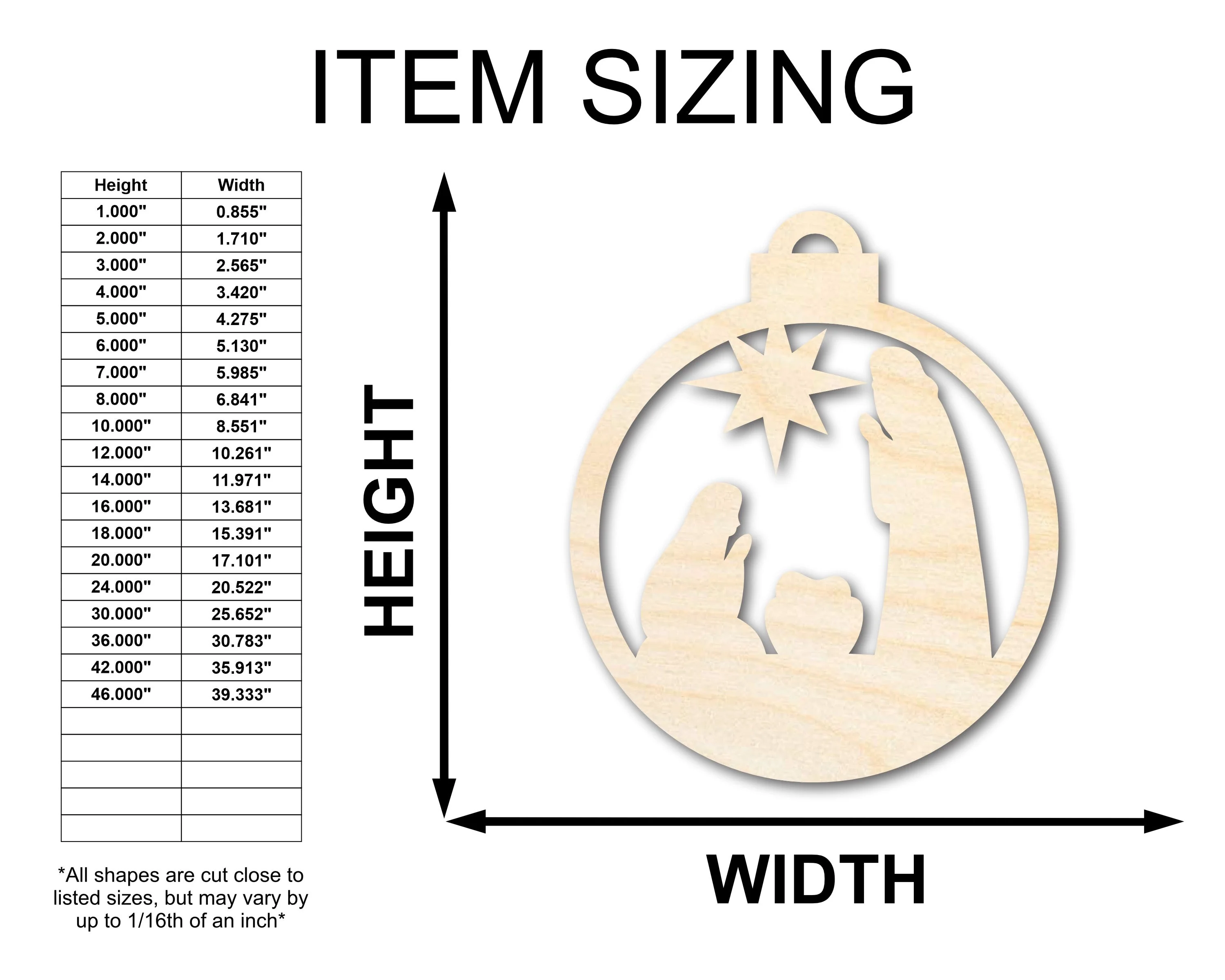 Unfinished Wood Bethlehem Nativity Ornament Shape - Christmas - Craft - up to 46" DIY - Image 2