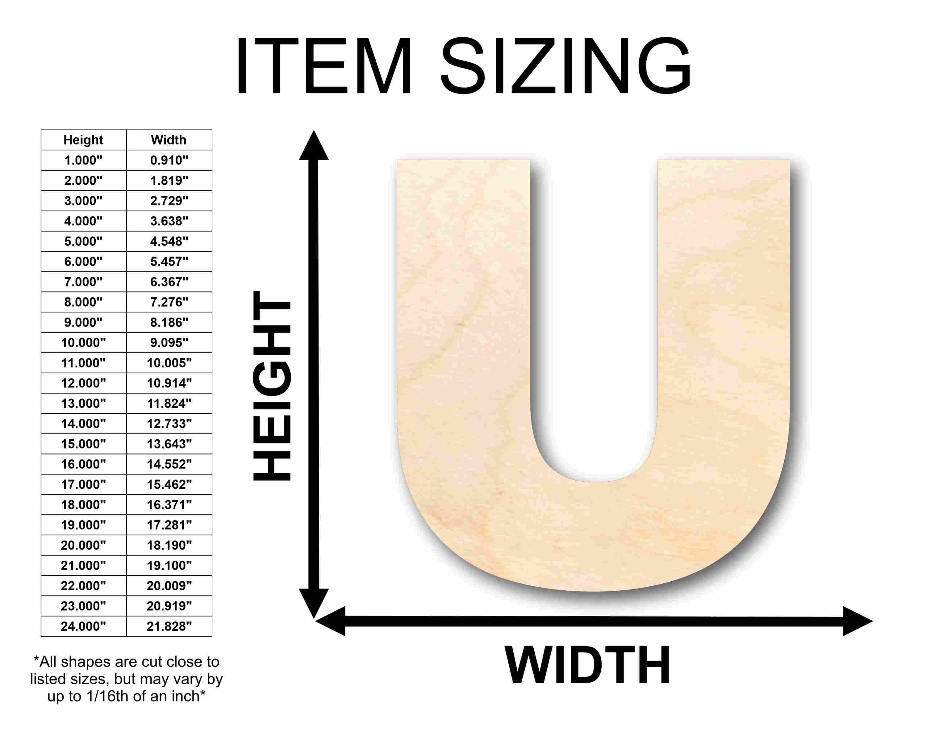 Unfinished Wood Block Letter U - Craft - up to 46" DIY - Image 2