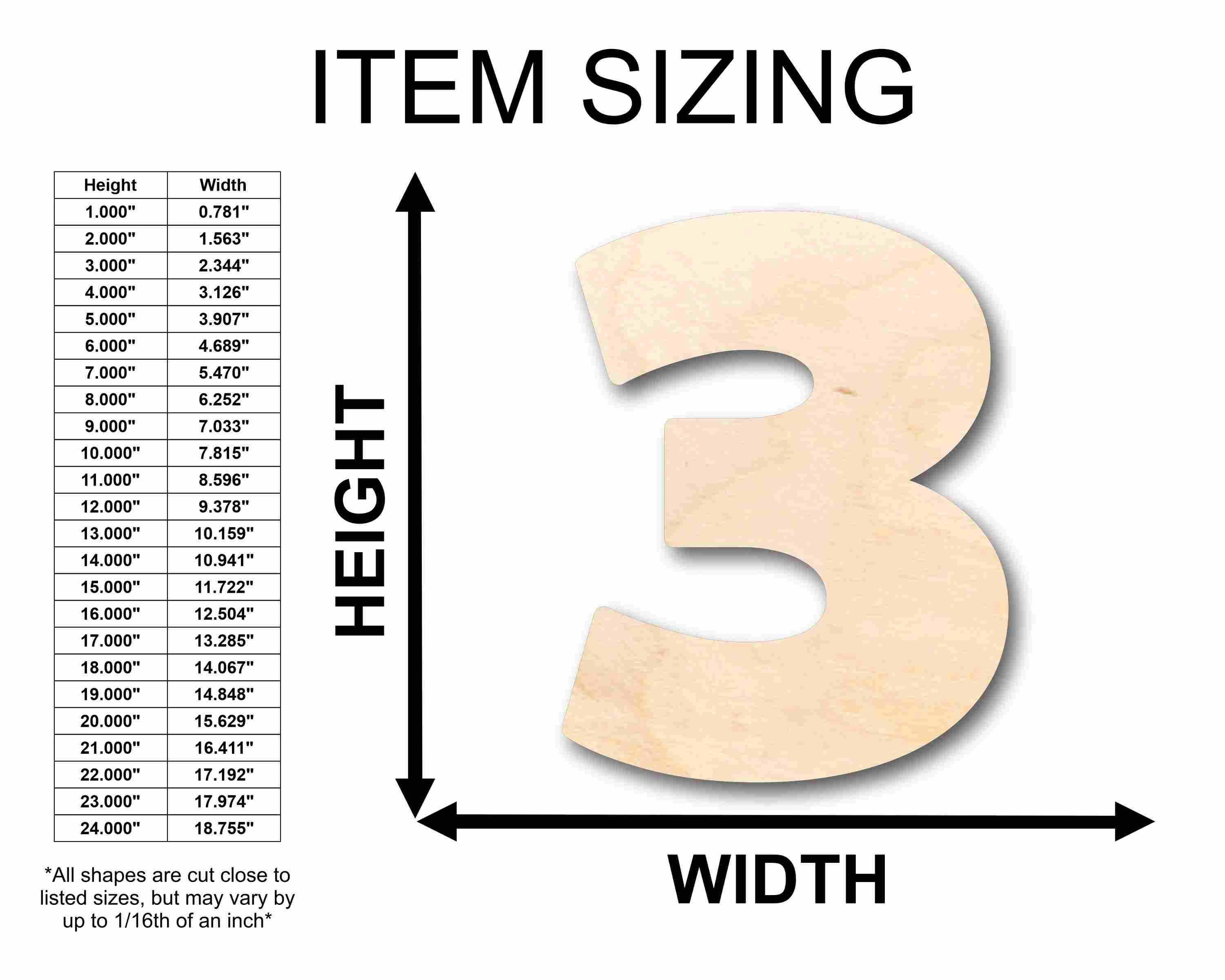 Unfinished Wood Block Number 3 - Craft - up to 46" DIY - Image 2