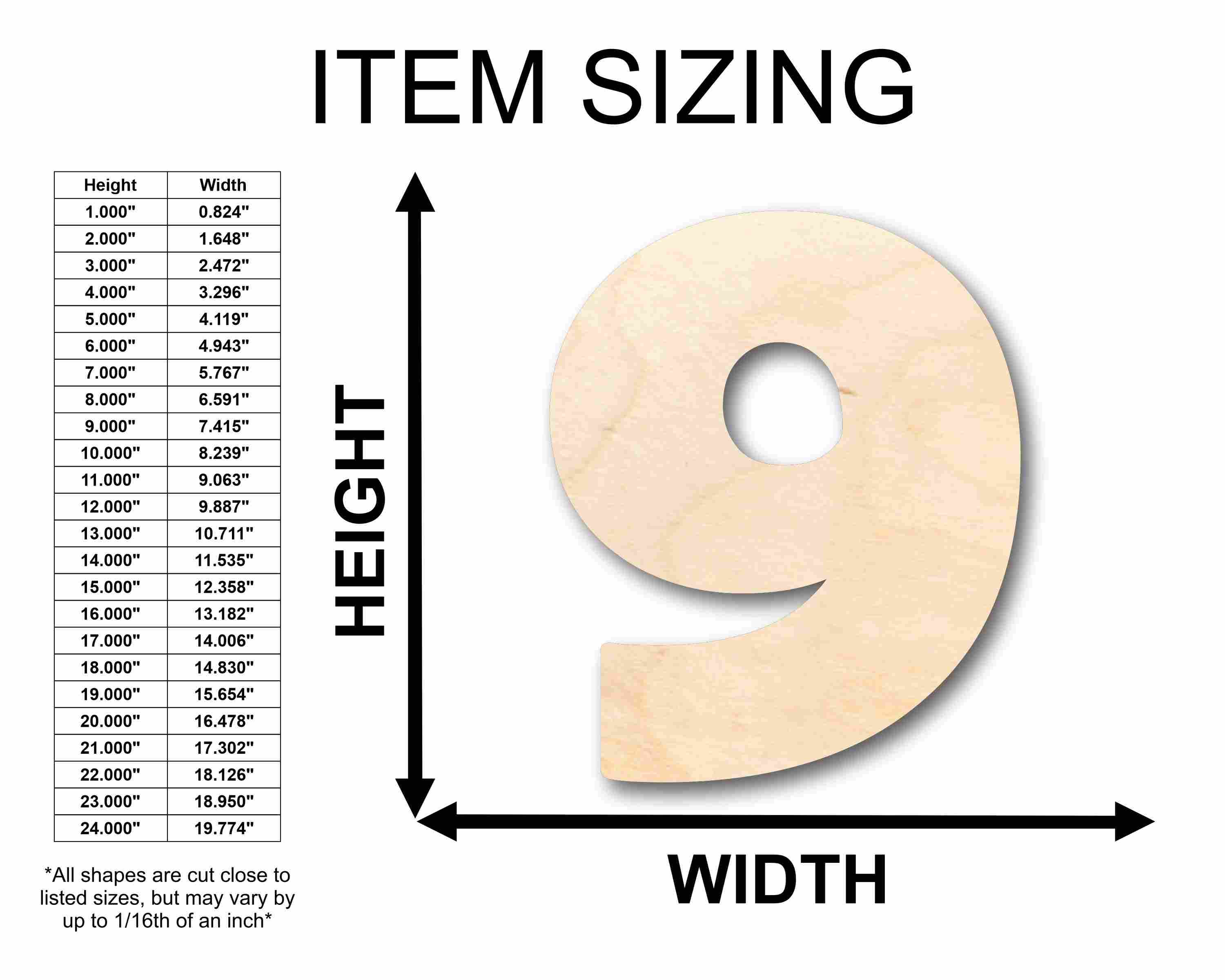 Unfinished Wood Block Number 9 - Craft - up to 46" DIY - Image 2