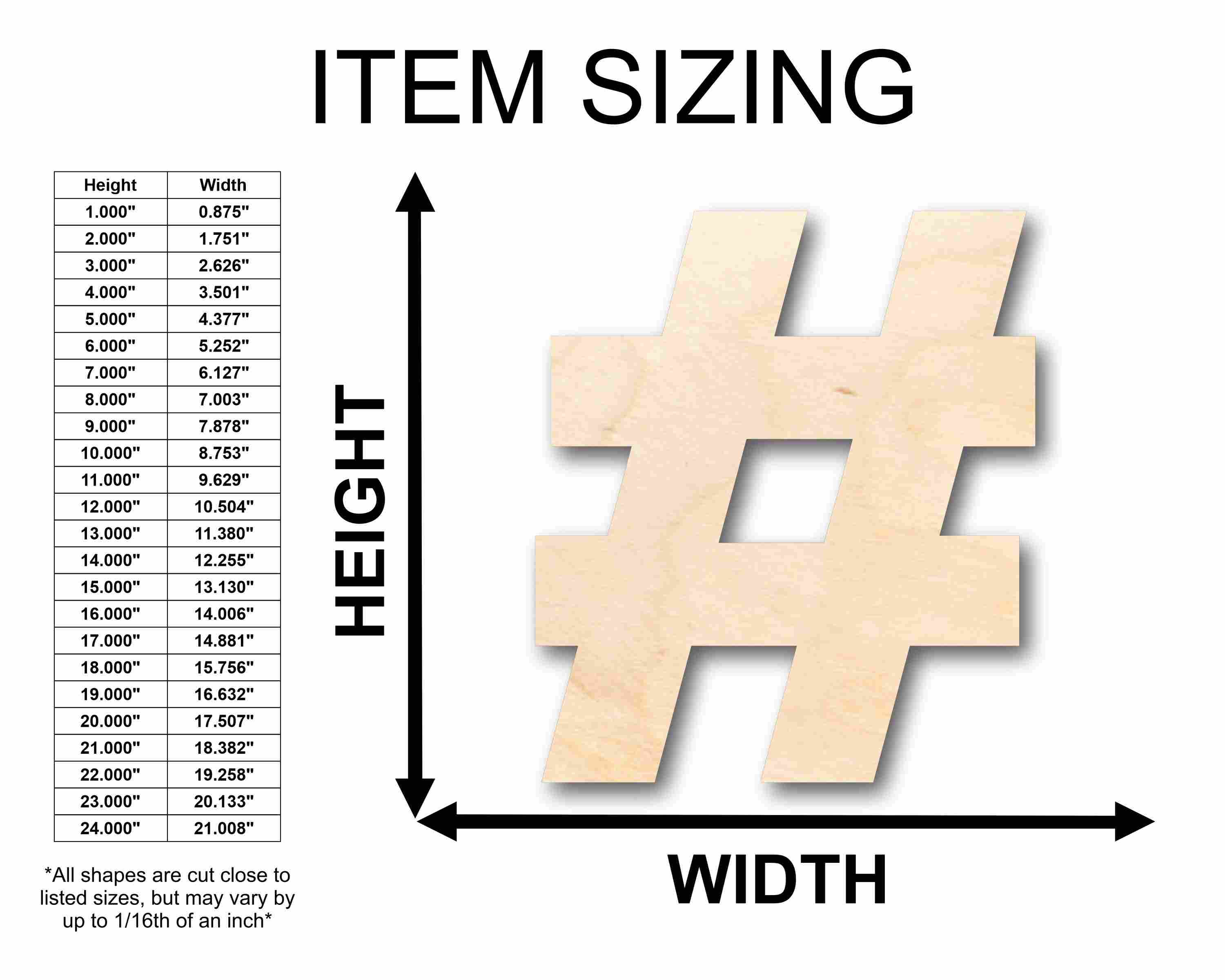 Unfinished Wood Block Symbol Hashtag Hashmark- Craft - up to 46" DIY - Image 2