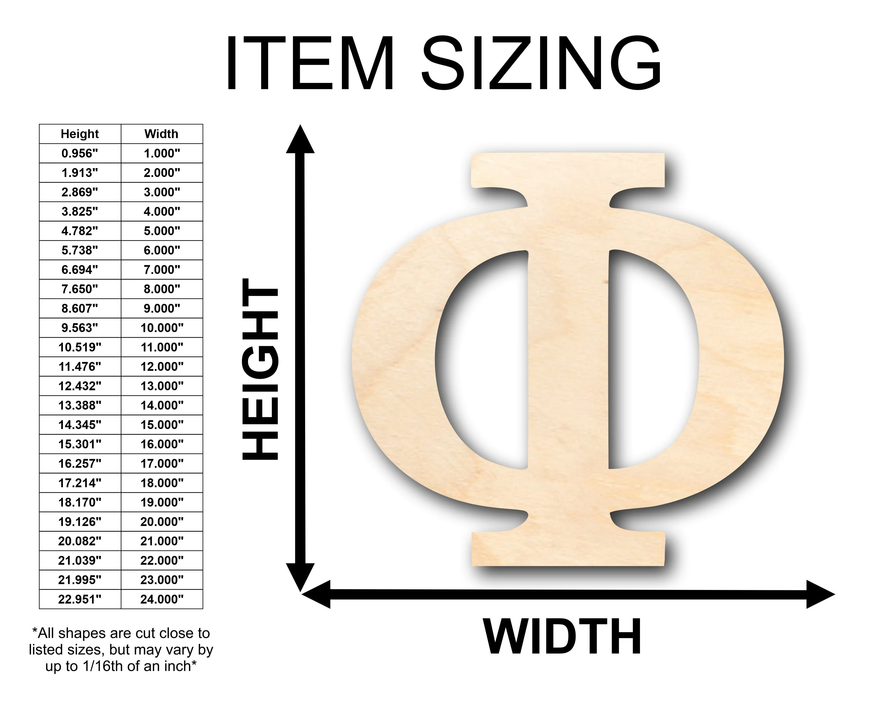 Unfinished Wood Bold Phi Shape - Craft - up to 46" DIY - Image 2