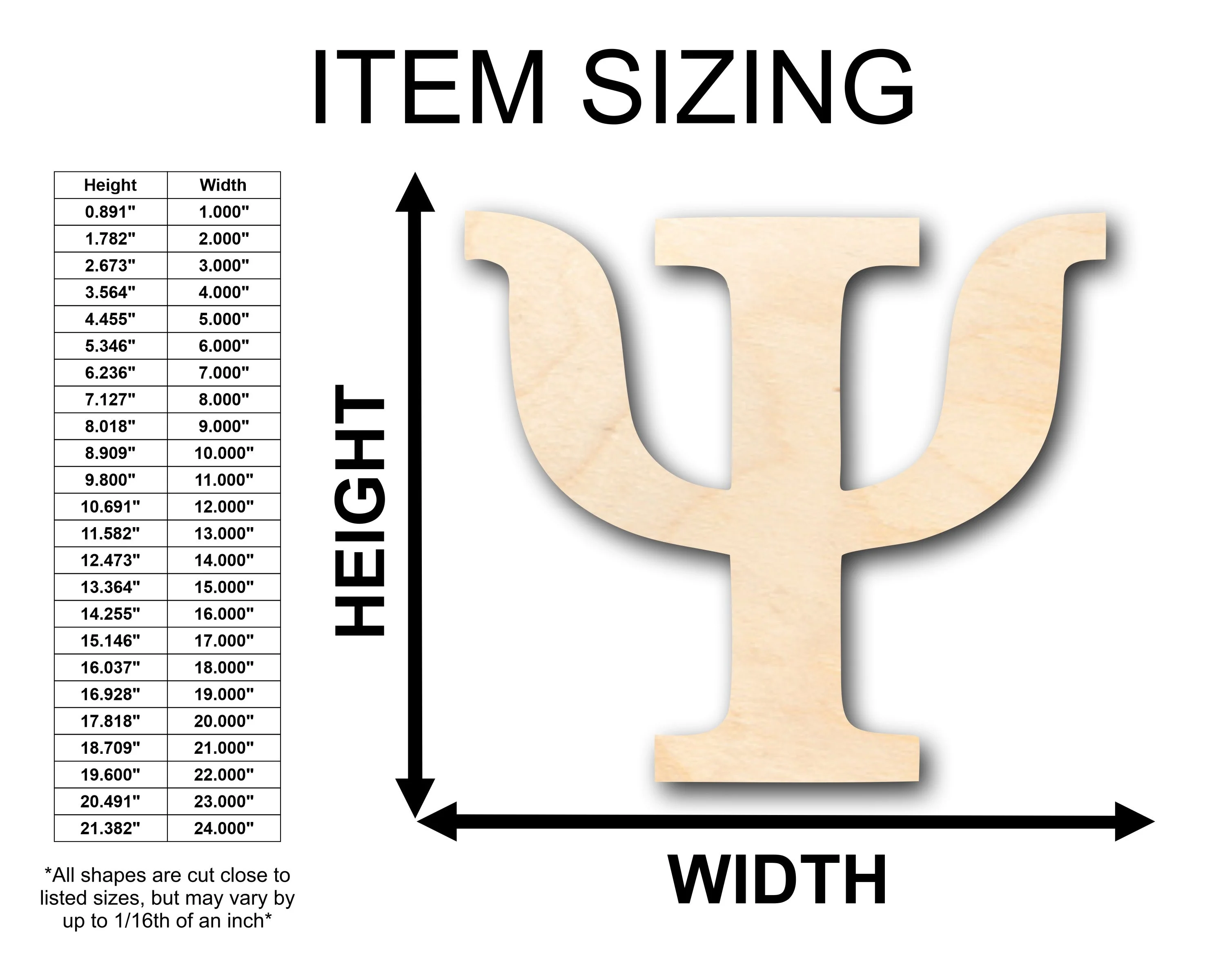Unfinished Wood Bold Psi Shape - Craft - up to 46" DIY - Image 2