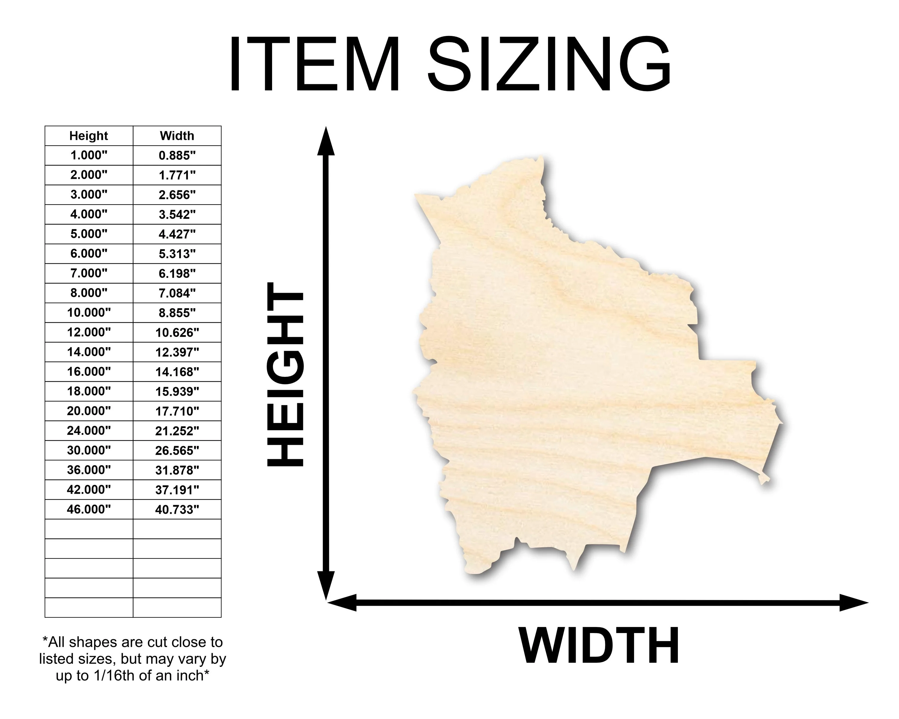 Unfinished Wood Bolivia Shape - Craft - up to 46" - Image 2