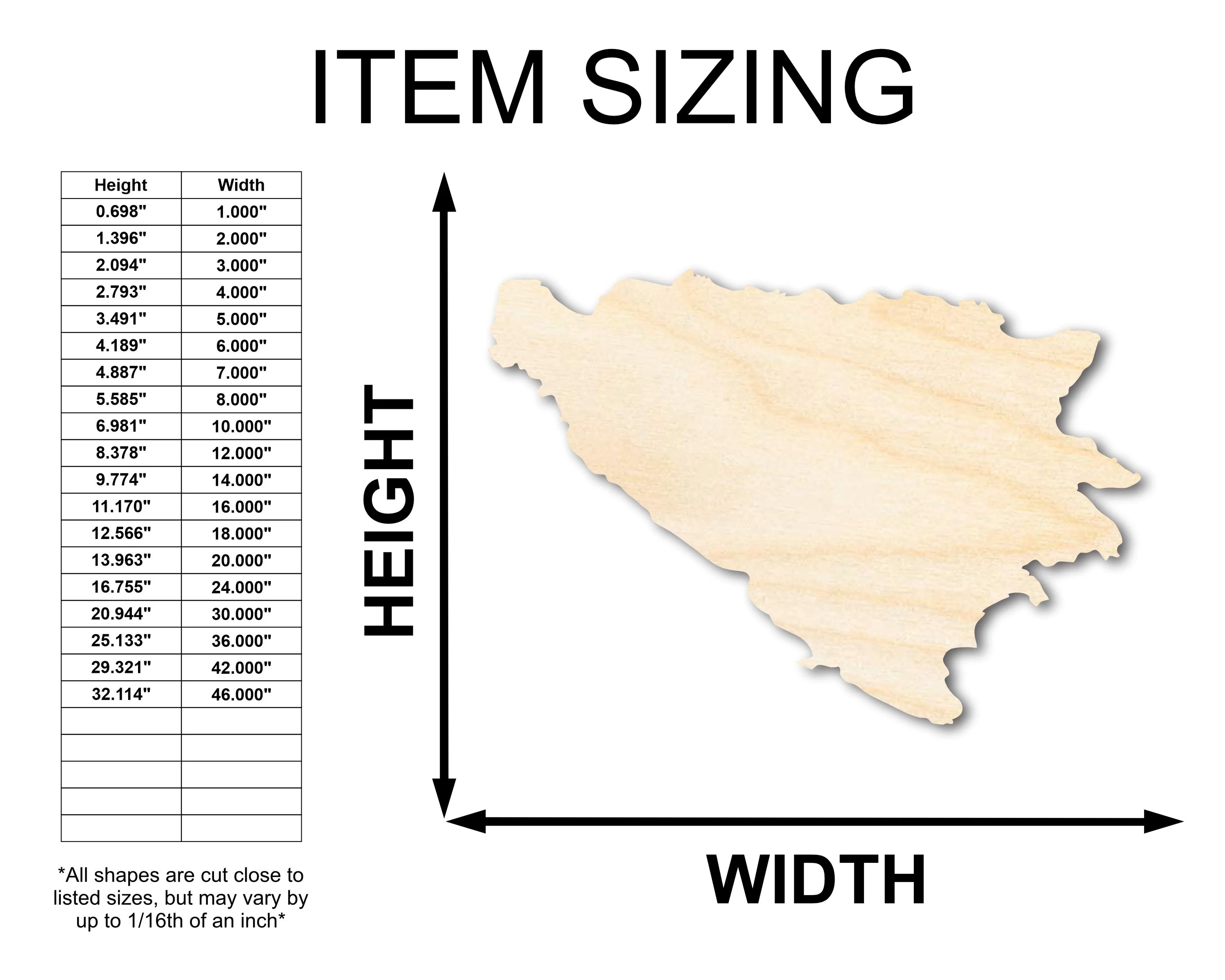 Unfinished Wood Bosnia and Herzegovina Country Shape - Southeast Europe Craft - up to 46" DIY - Image 2