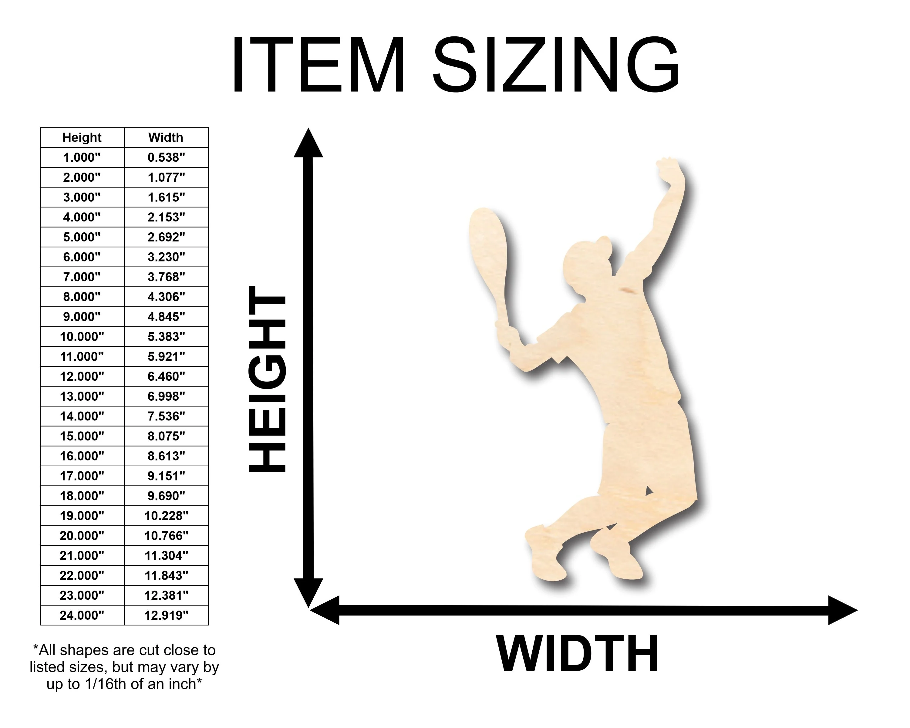 Unfinished Wood Boy Tennis Serve Shape - Craft - up to 46" DIY - Image 2