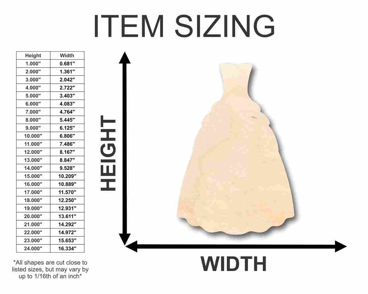 Unfinished Wood Bride Gown Shape - Wedding - Craft - up to 46" DIY - Image 2