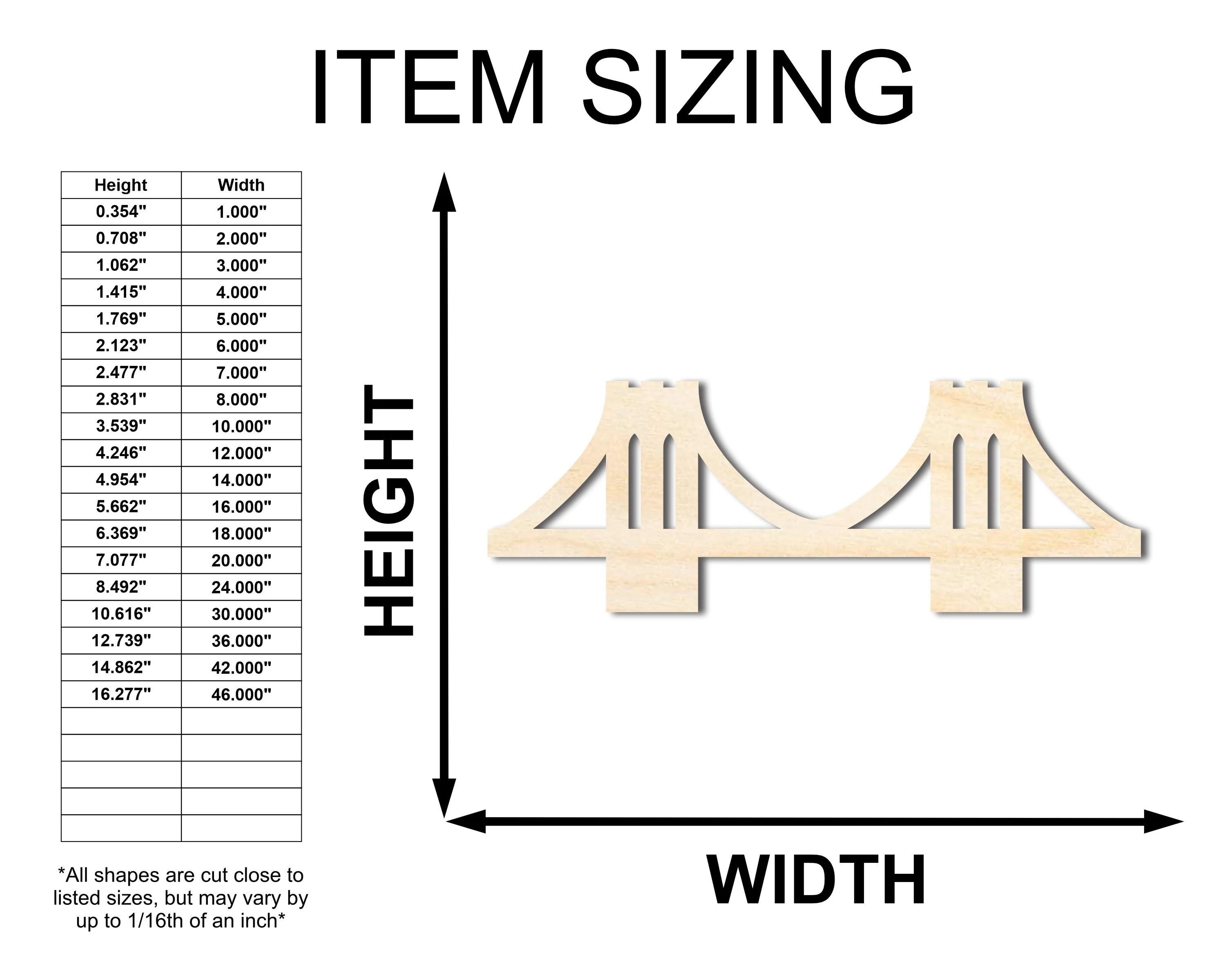 Unfinished Wood Bridge Shape | Landmark | Craft Cutout | up to 46" DIY - Image 2