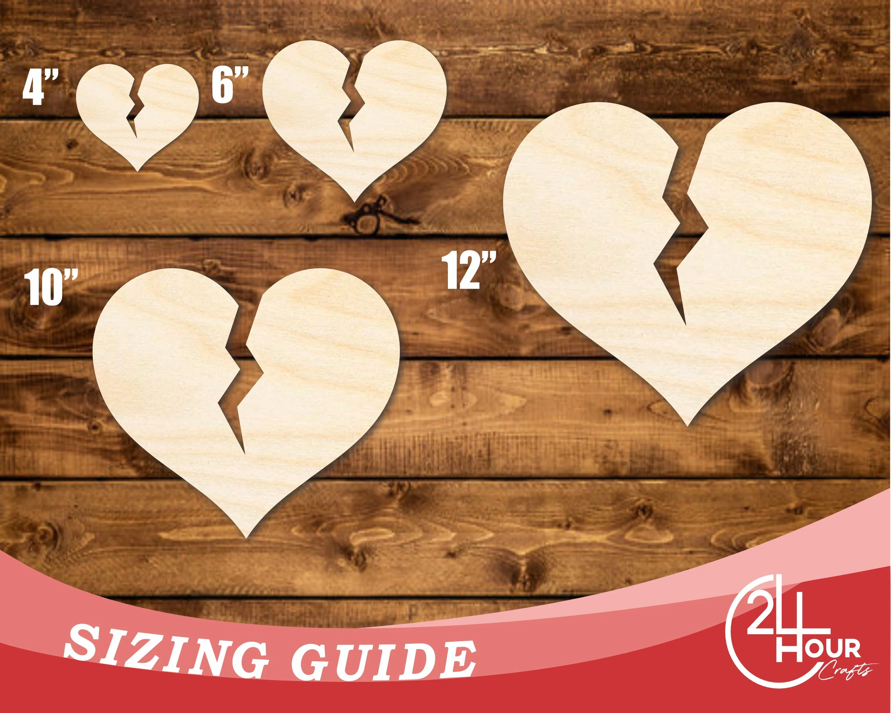 Unfinished Wood Broken Heart Shape | DIY Craft Cutout | up to 46" DIY - Image 3