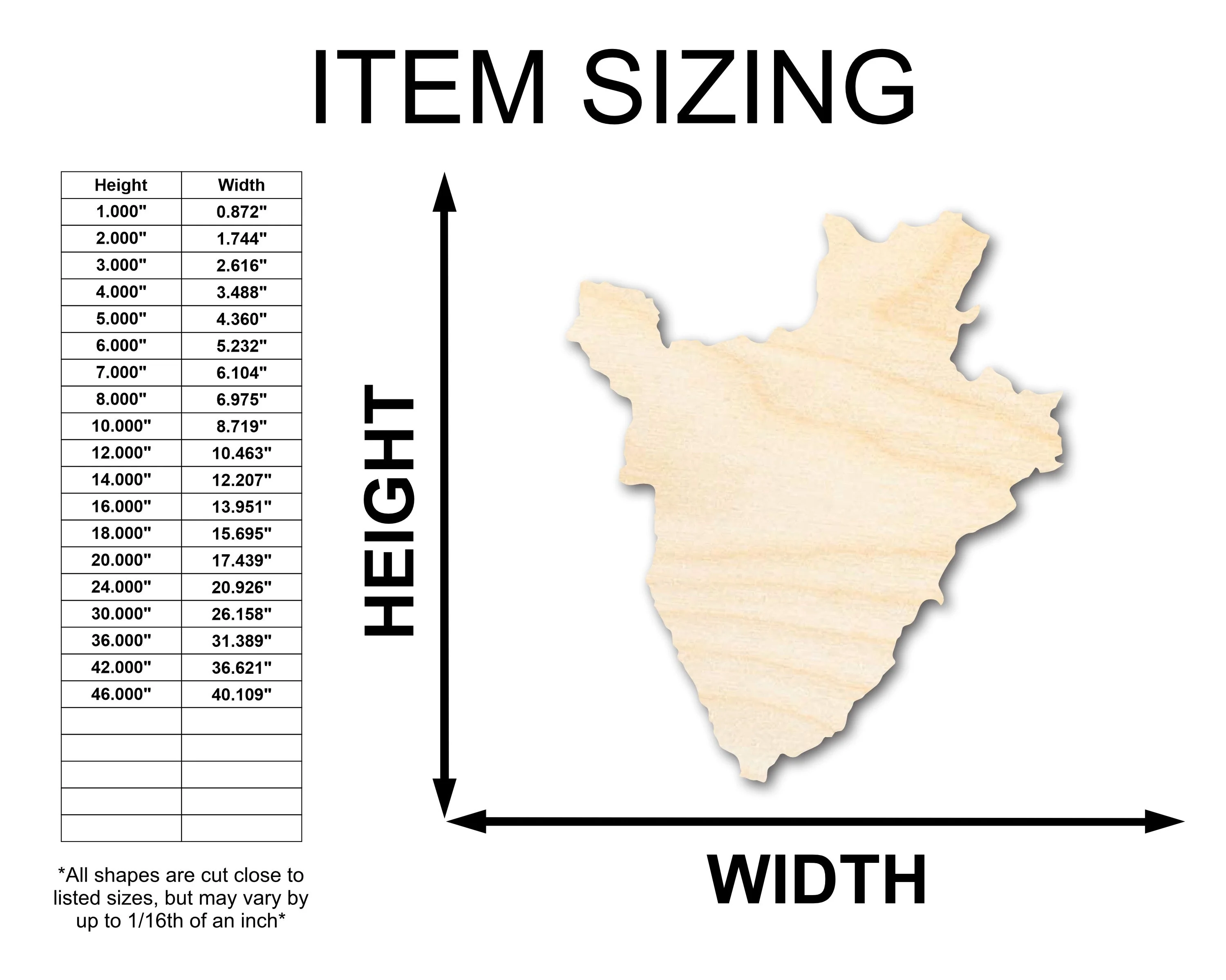 Unfinished Wood Burundi Country Shape - East Africa Craft - up to 46" DIY - Image 2