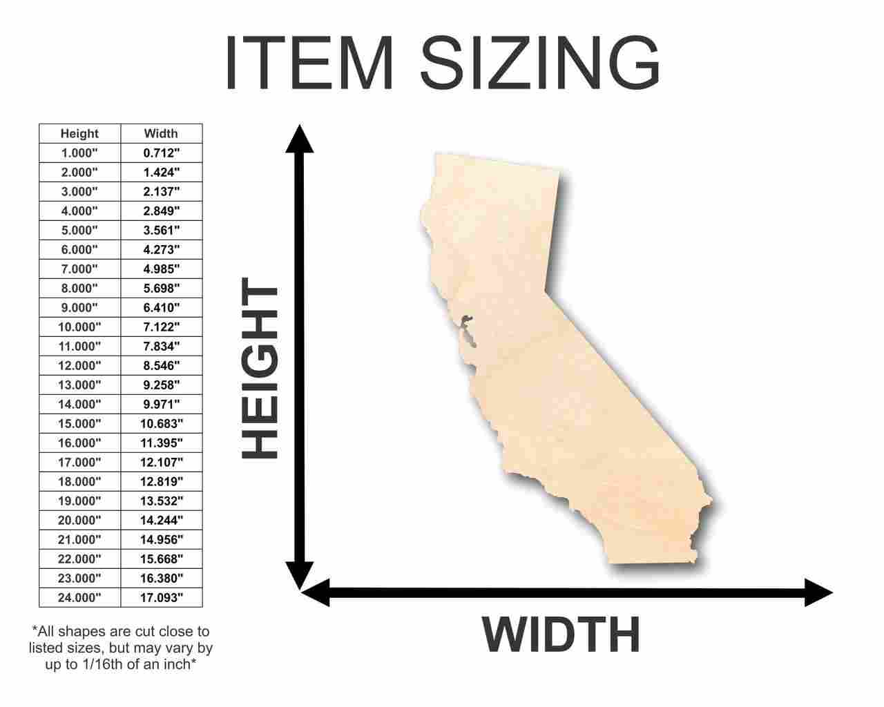 Unfinished Wood California Shape - State - Craft - up to 46" DIY - Image 2