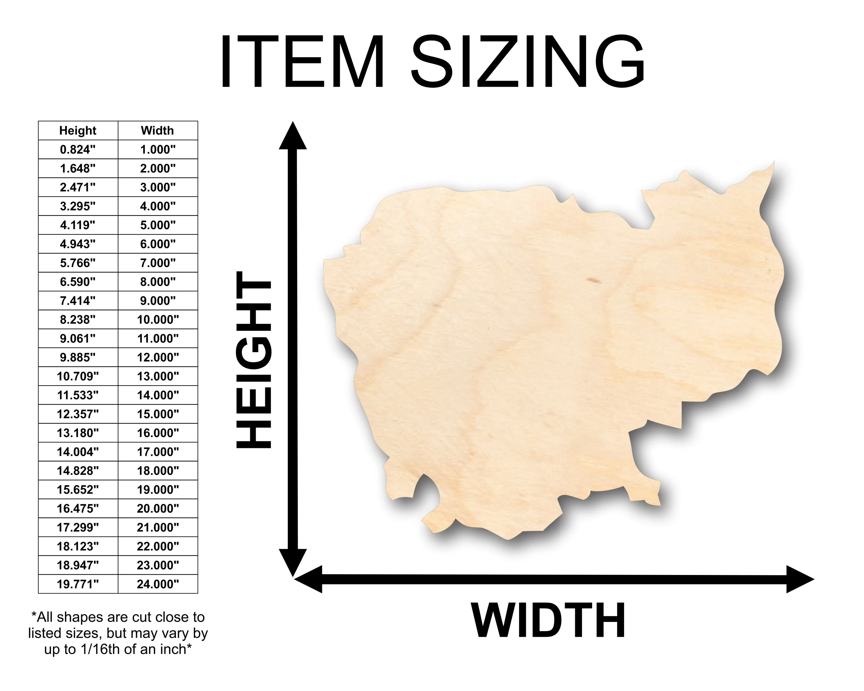 Unfinished Wood Cambodia Shape - Country - Craft - up to 46" DIY - Image 2
