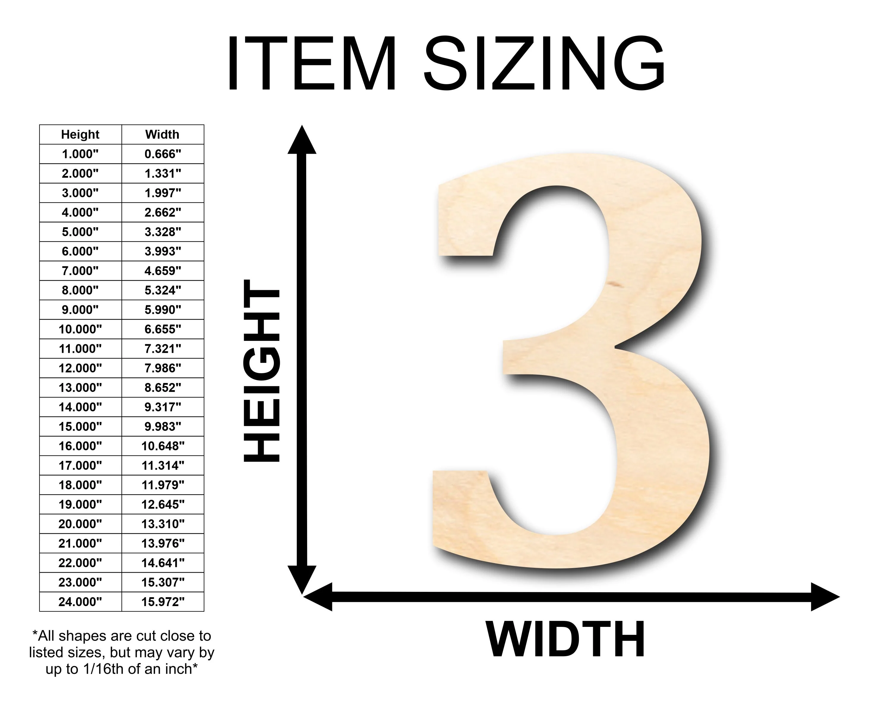 Unfinished Wood Cambria Number 3 Shape - Craft - up to 46" DIY - Image 2