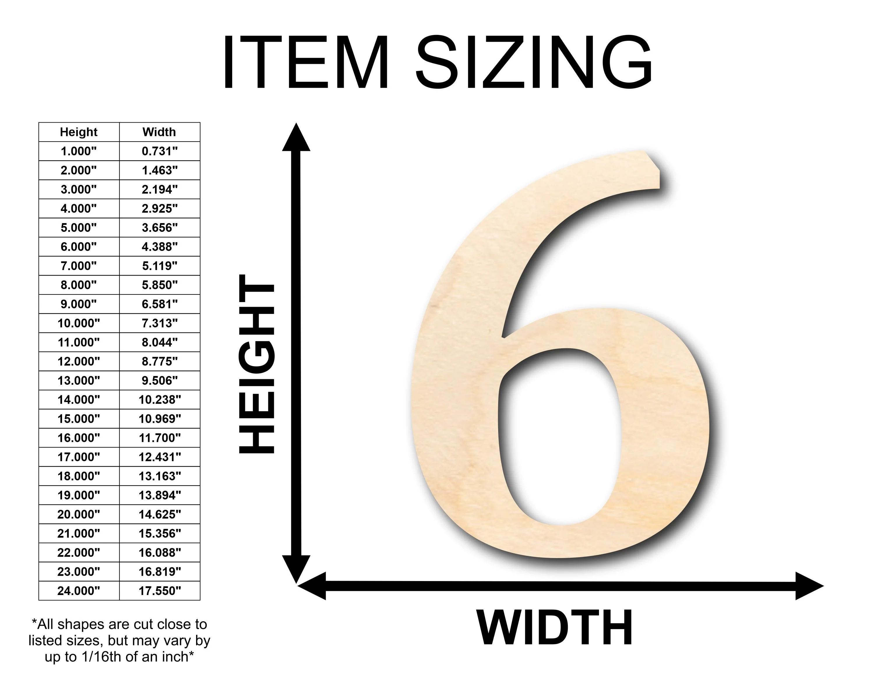 Unfinished Wood Cambria Number 6 Shape - Craft - up to 46" DIY - Image 2