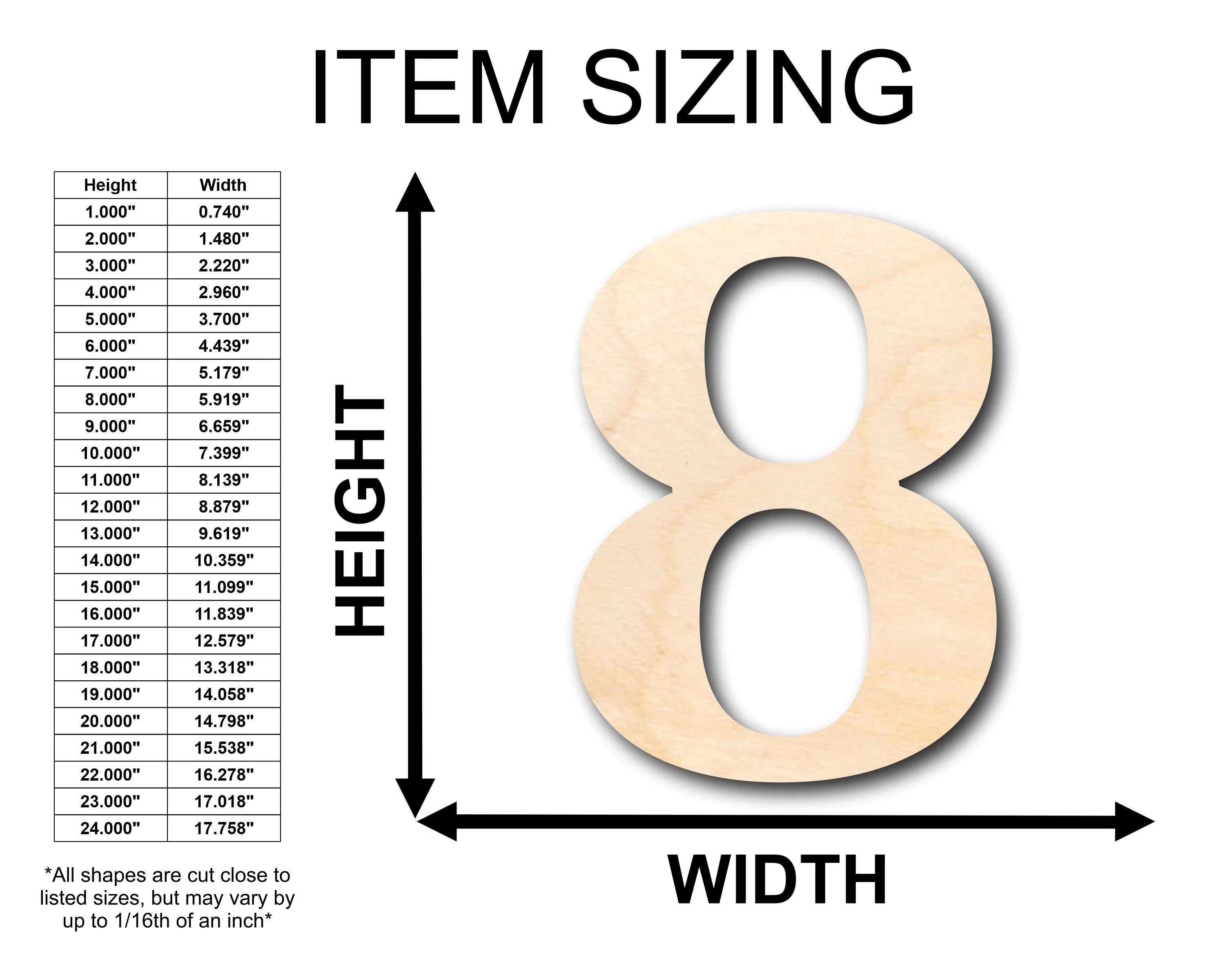 Unfinished Wood Cambria Number 8 Shape - Craft - up to 46" DIY - Image 2
