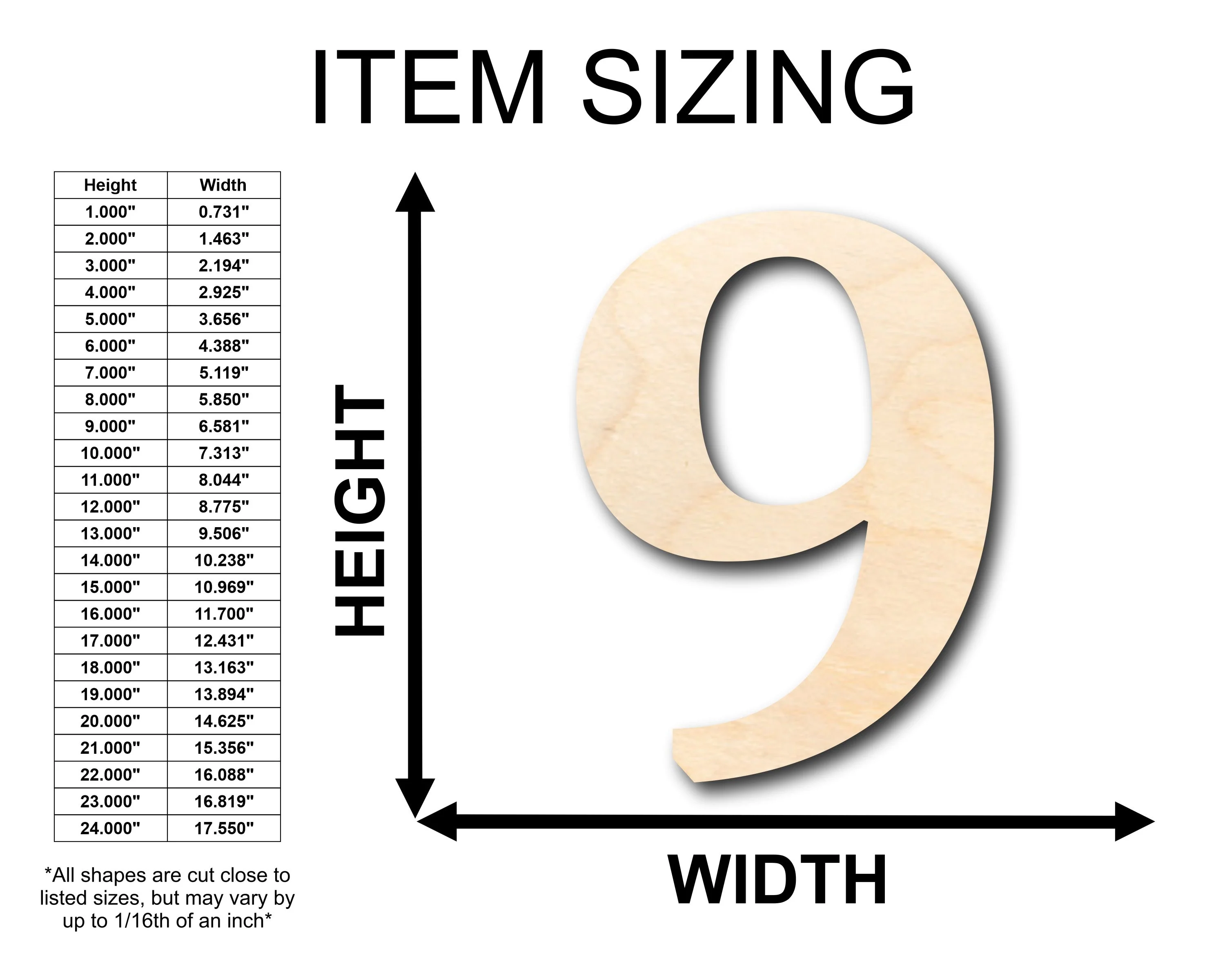 Unfinished Wood Cambria Number 9 Shape - Craft - up to 46" DIY - Image 2
