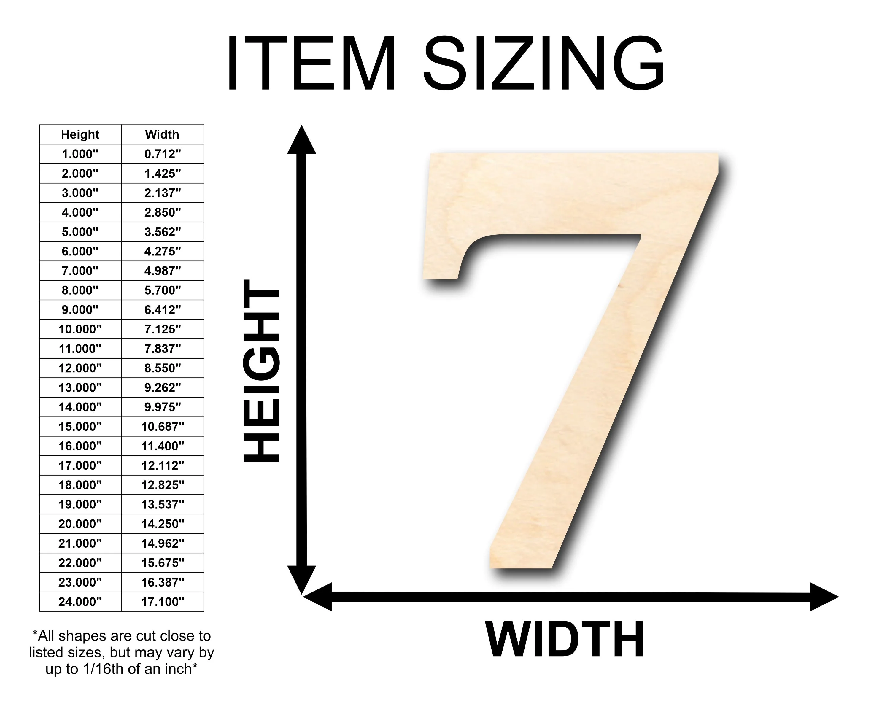 Unfinished Wood Cambria Number Seven Shape - Craft - up to 46" DIY - Image 2