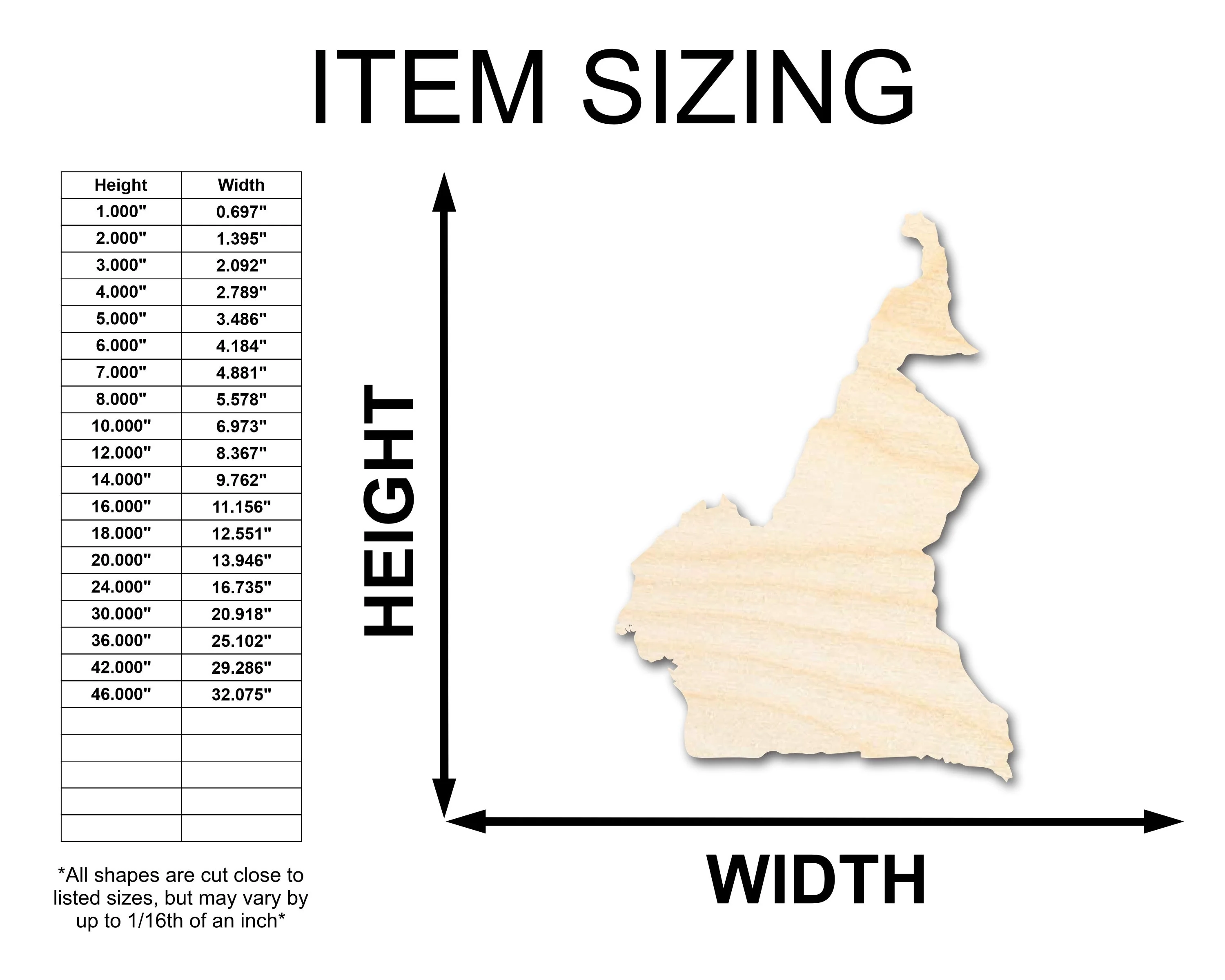 Unfinished Wood Cameroon Country Shape - Central Africa Craft - up to 46" DIY - Image 2